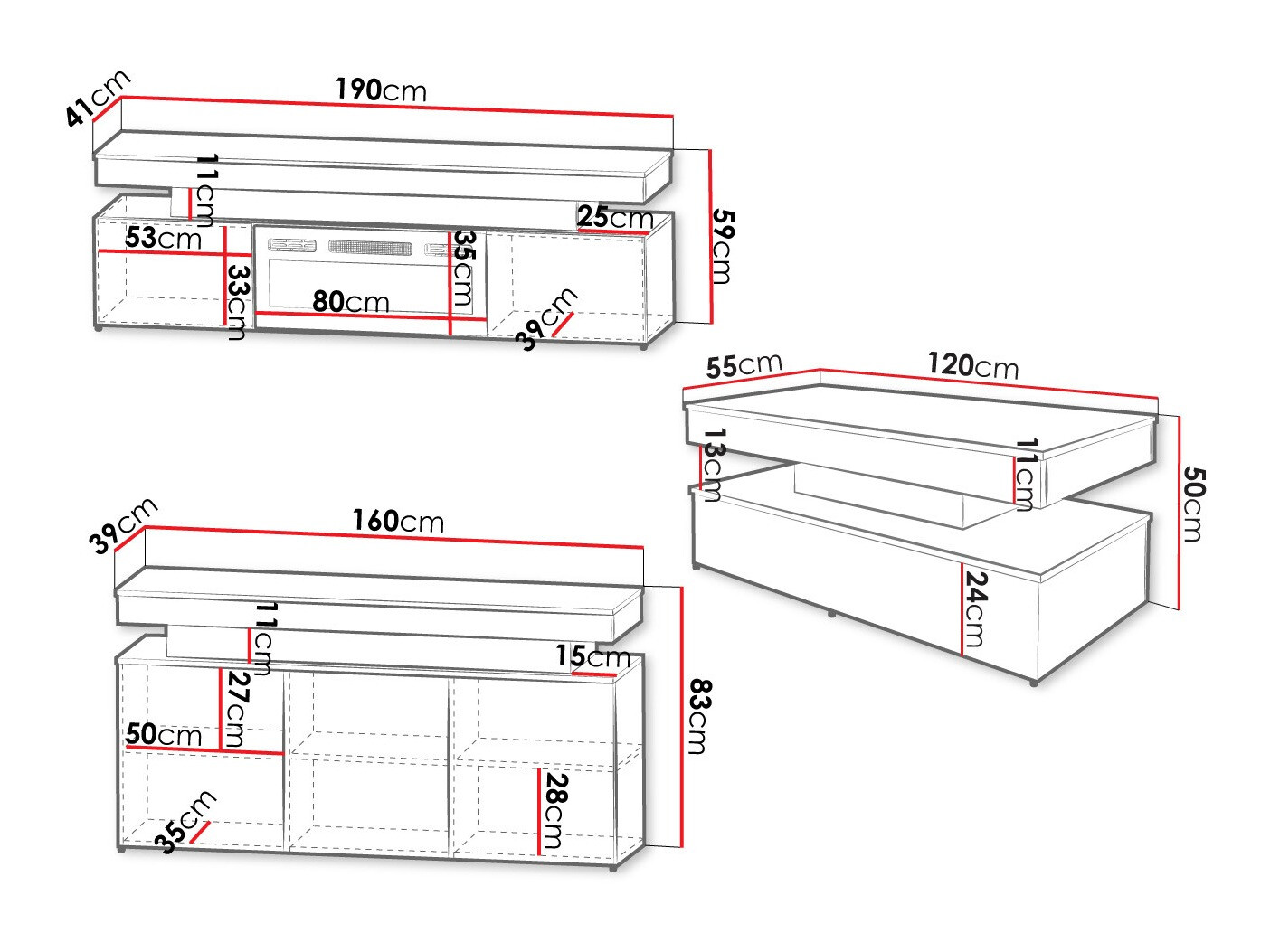 Stuemøbelsæt Monfero 106 (Sort + Blank sort)