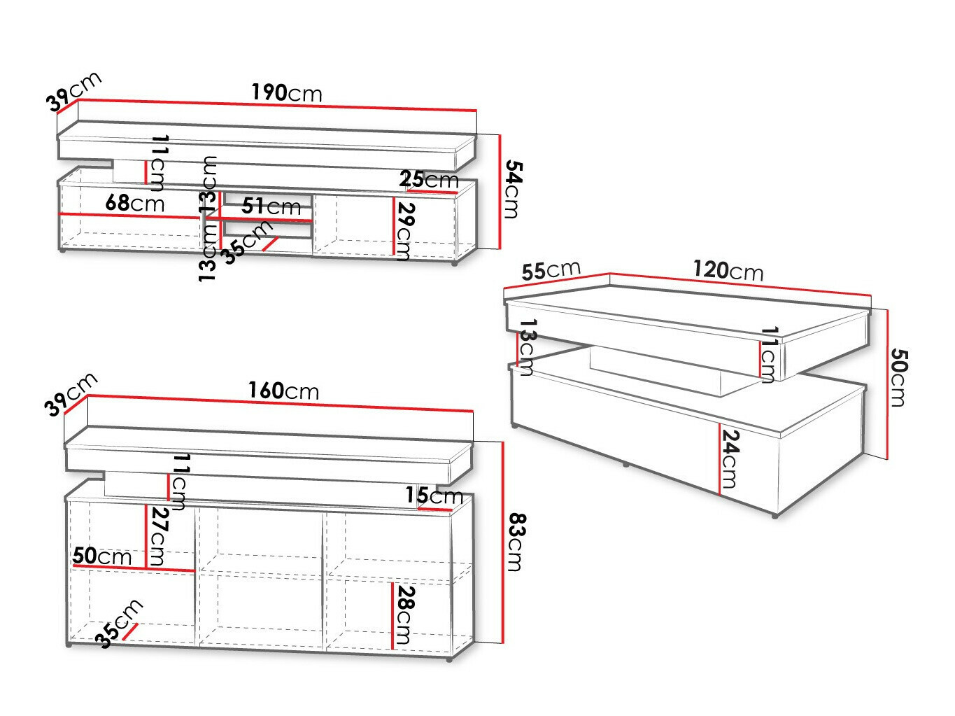 Stuemøbelsæt Monfero (Sort + Blank sort)