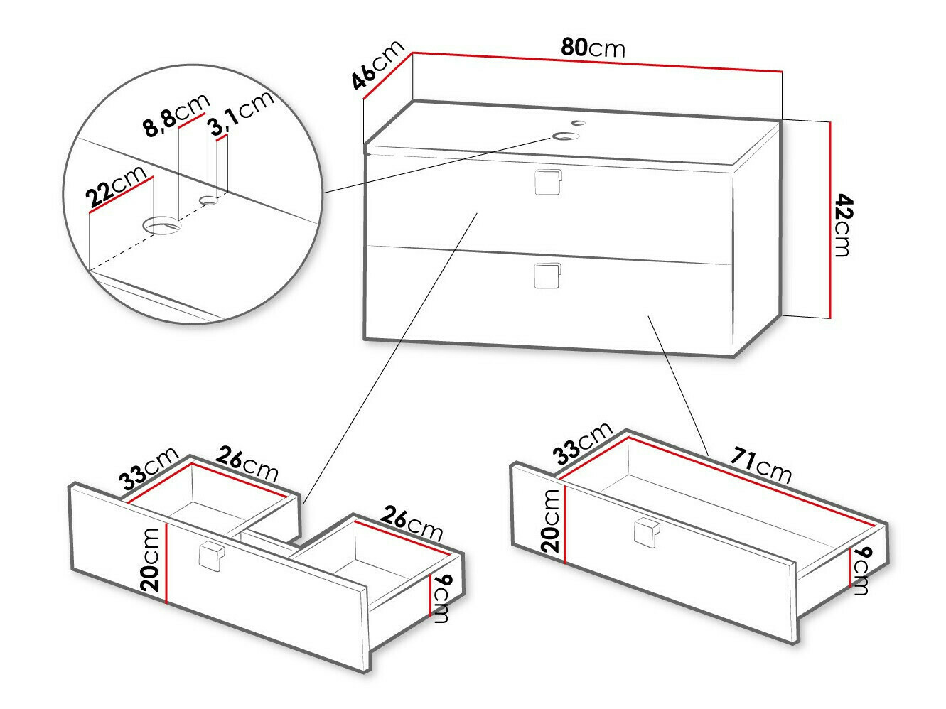Vægbadeværelsesskab til håndvask Orlvera 102 (Sort)