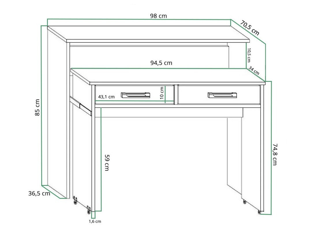 Skrivebord Gilroy 103 (Hvid + Blank sort)