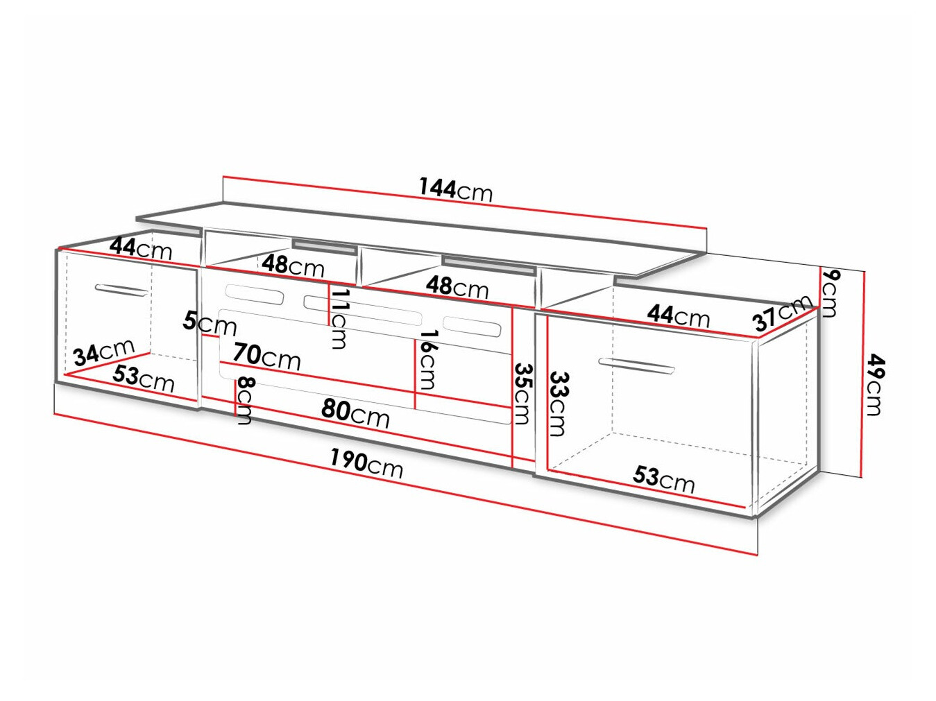 TV-bord Numerus (Sort + Blank sort)