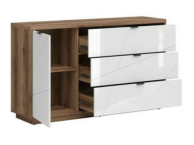 Stuemøbelsæt Fivale 110 (Mørk Delano eg + Glansfuld hvid)