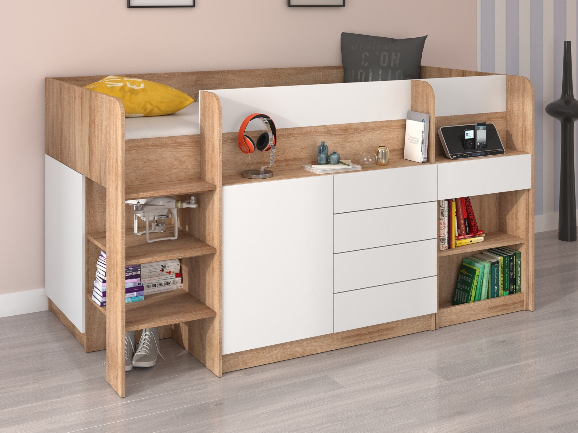 Køjeseng Gilroy 116 (Sonoma eg + Hvid)