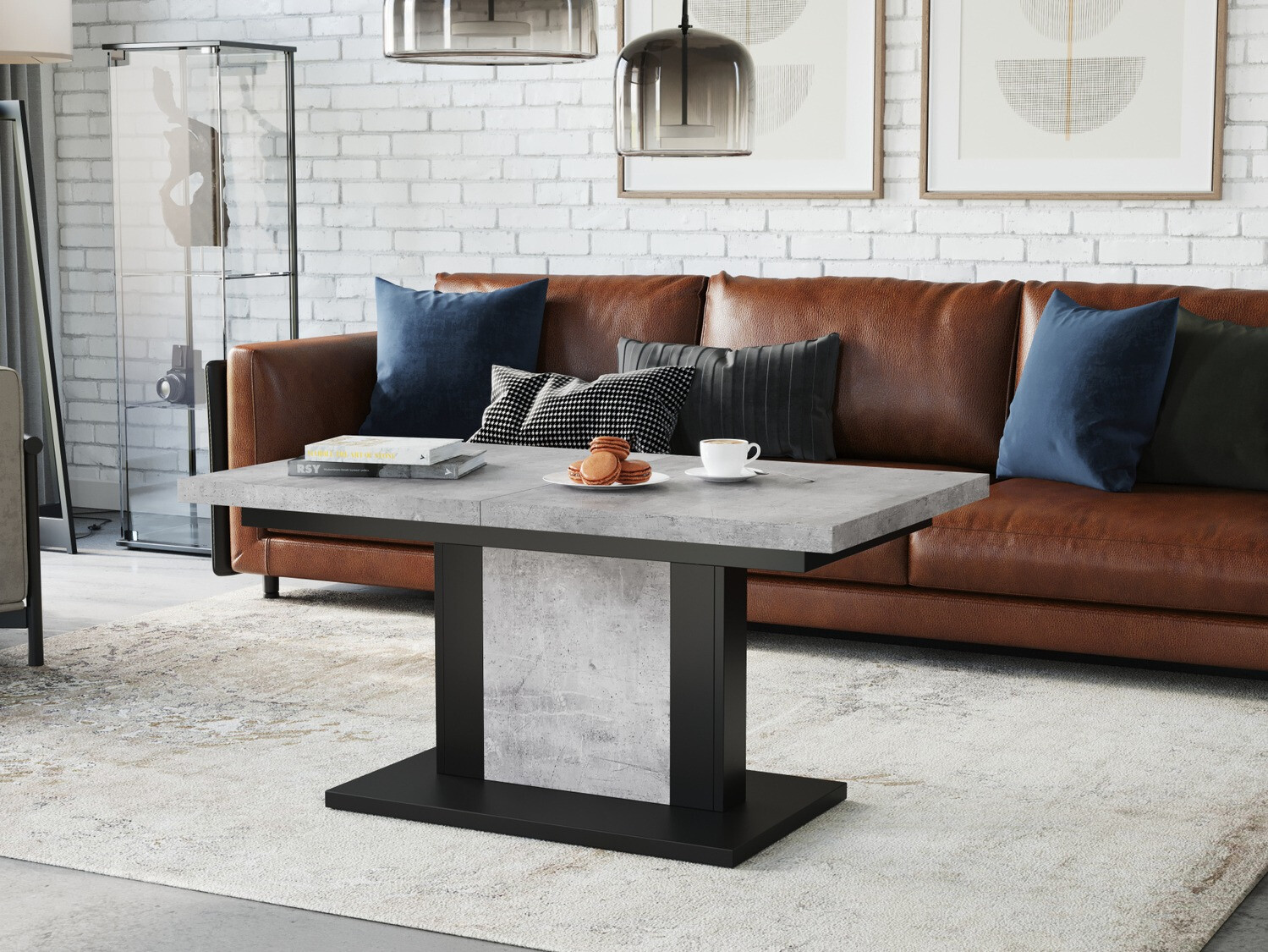 Transformer sofabord Glendale 103 (Beton + Sort)