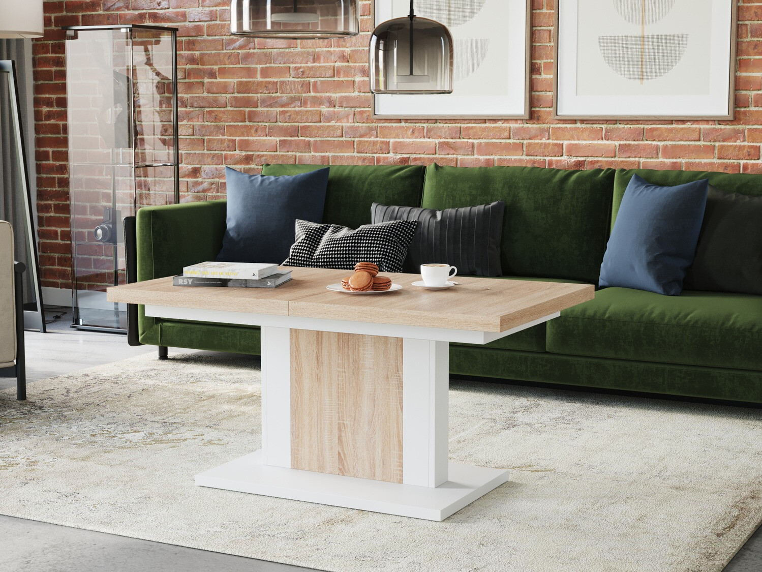 Transformer sofabord Glendale 103 (Sonoma eg + Hvid)