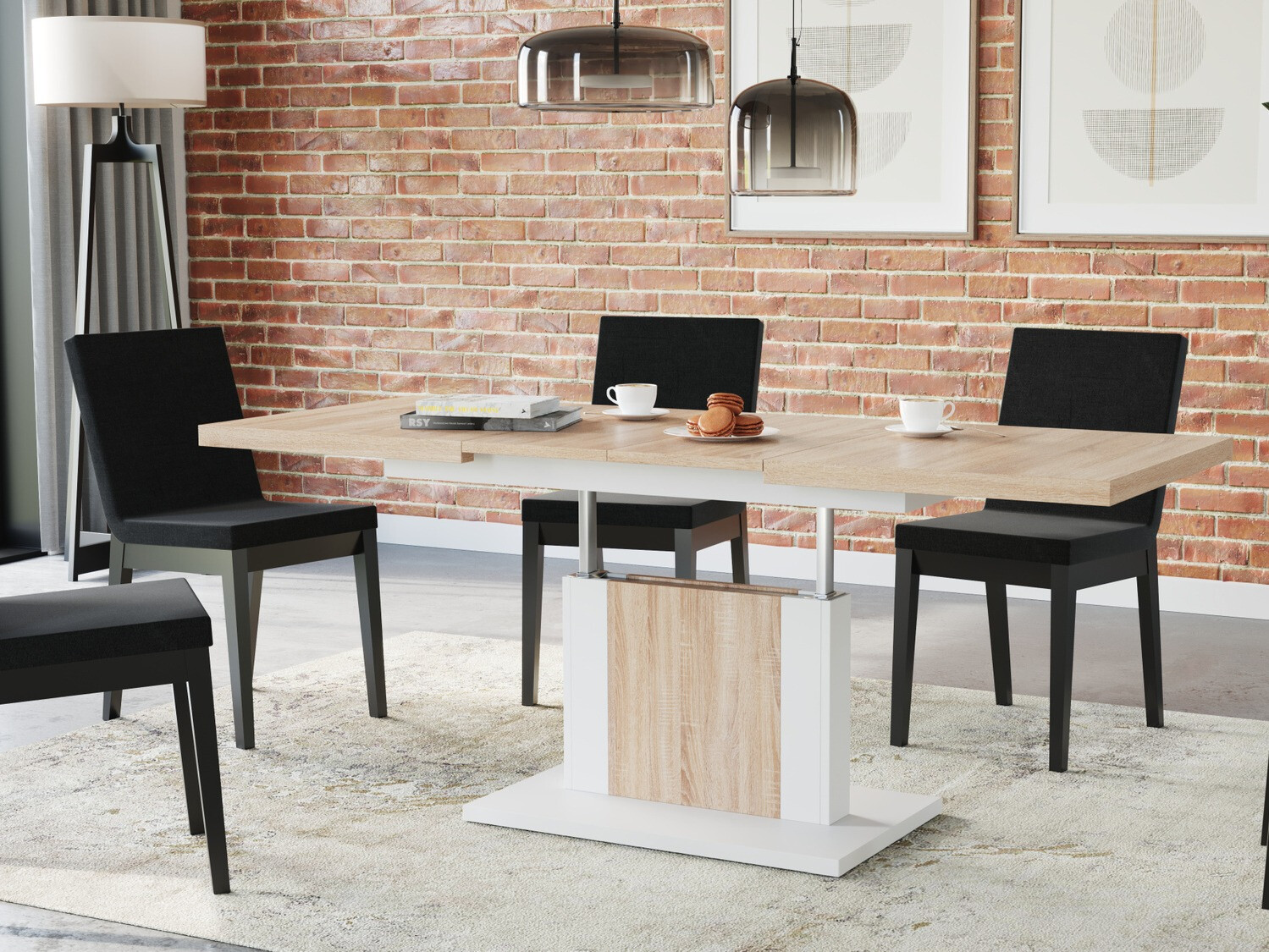 Transformer sofabord Glendale 103 (Sonoma eg + Hvid)