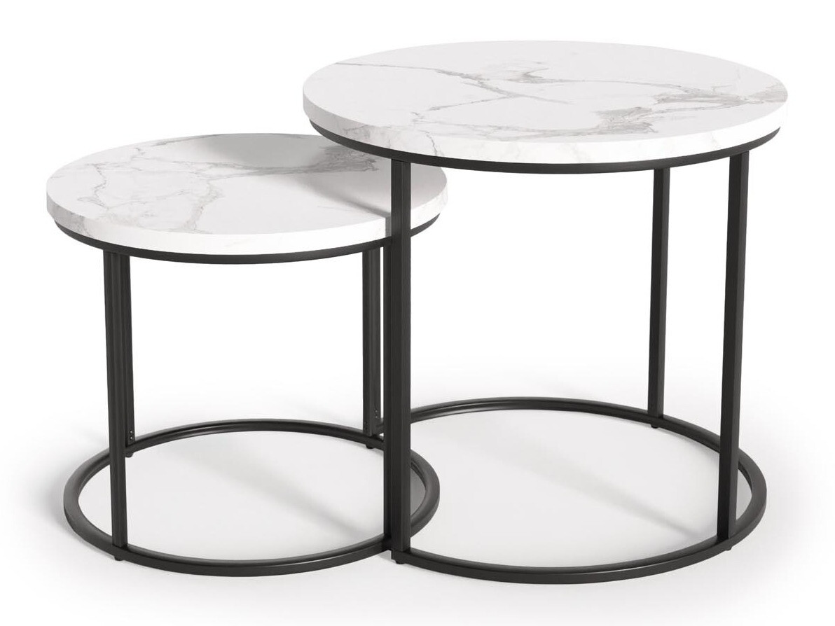 Sofabordssæt Houston 951 (Hvid marmor + Sort)