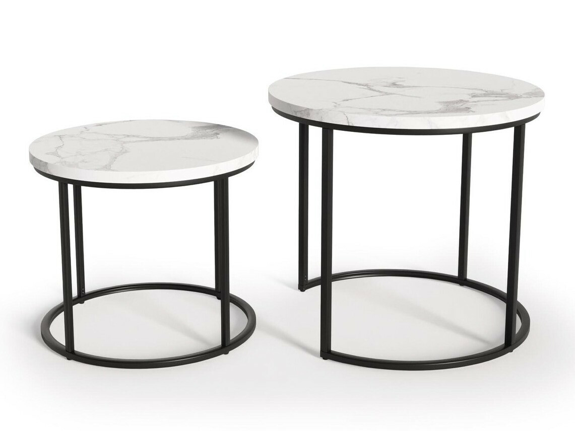 Sofabordssæt Houston 951 (Hvid marmor + Sort)