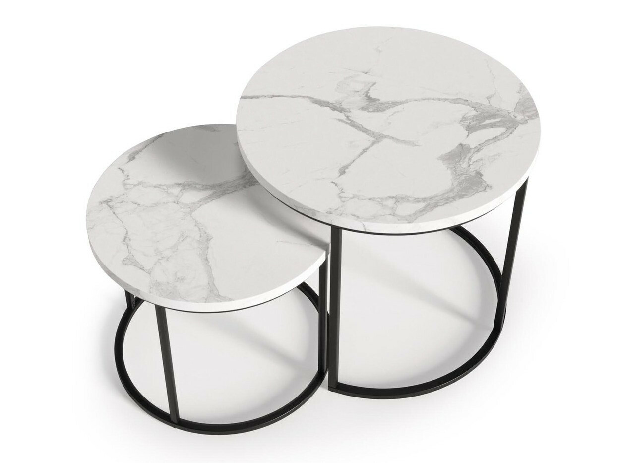 Sofabordssæt Houston 951 (Hvid marmor + Sort)