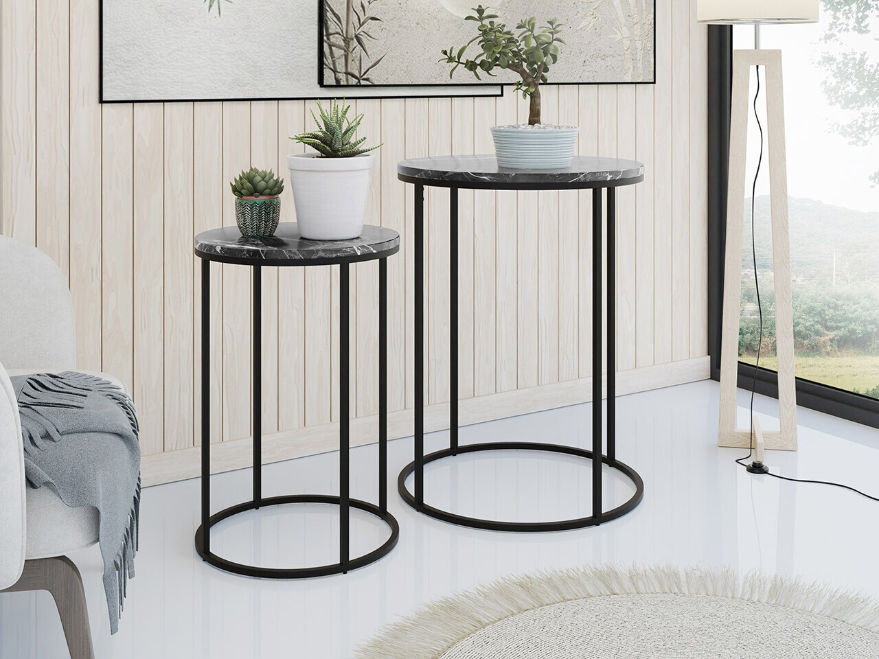 Sofabord-sæt Richardson 120 (Sort marmor + Sort)