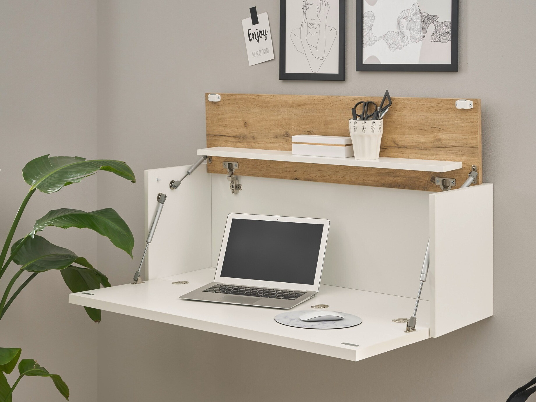 Skrivebord Elbsori 107 (Hvid + Wotan eg)
