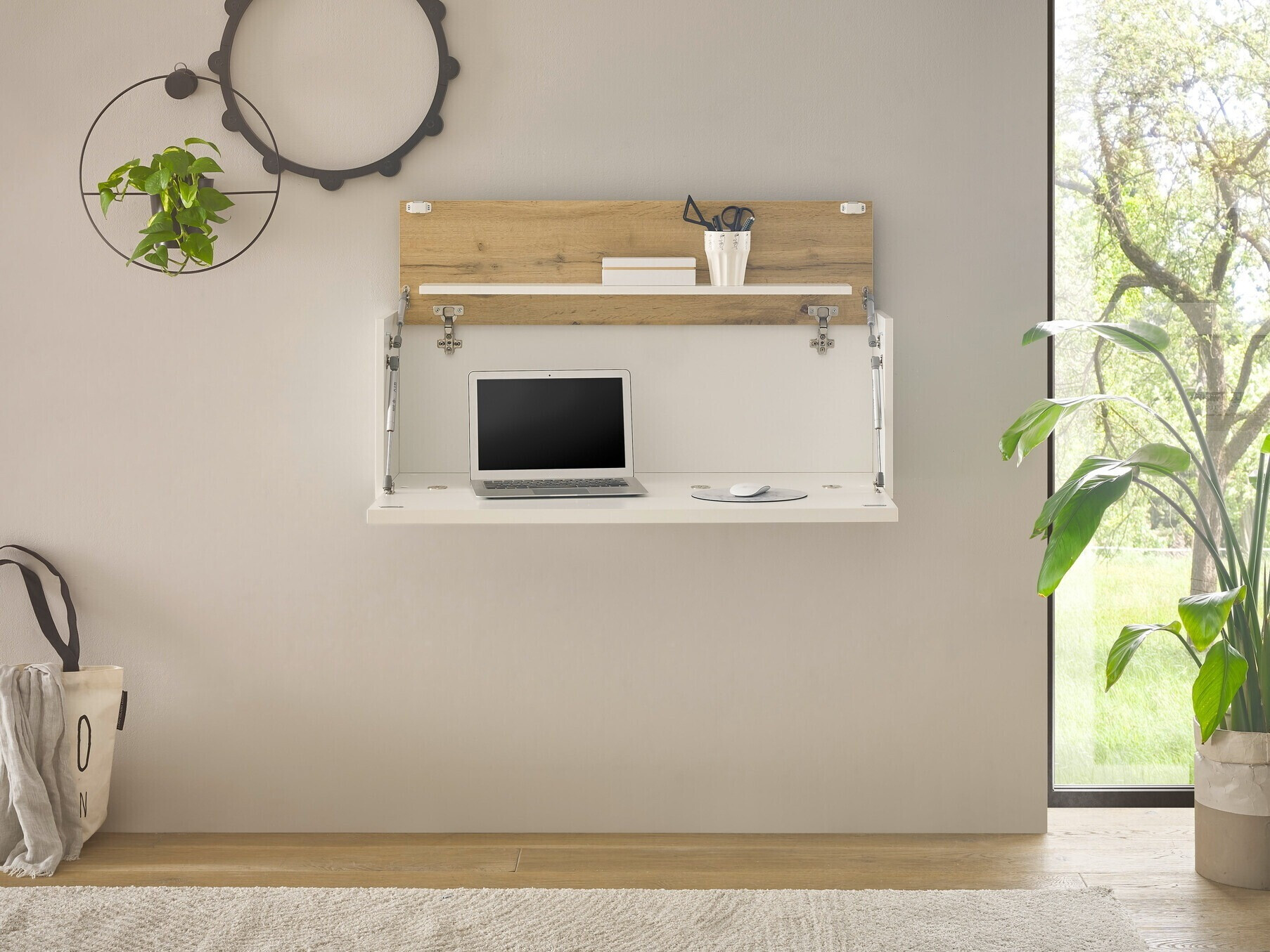 Skrivebord Elbsori 107 (Hvid + Wotan eg)