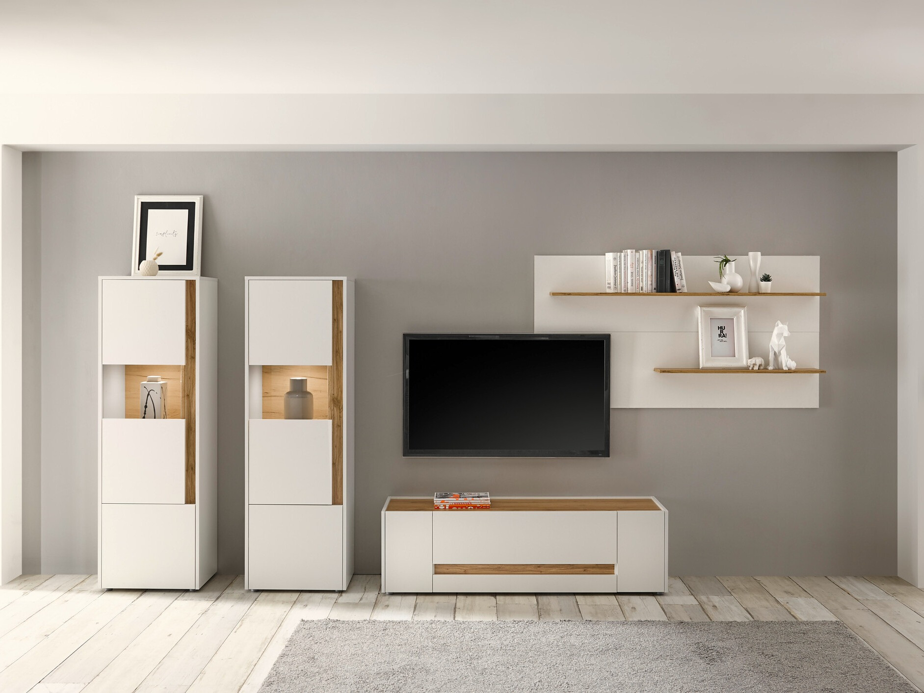 TV-bord Elbsori 114 (Hvid + Wotan eg)