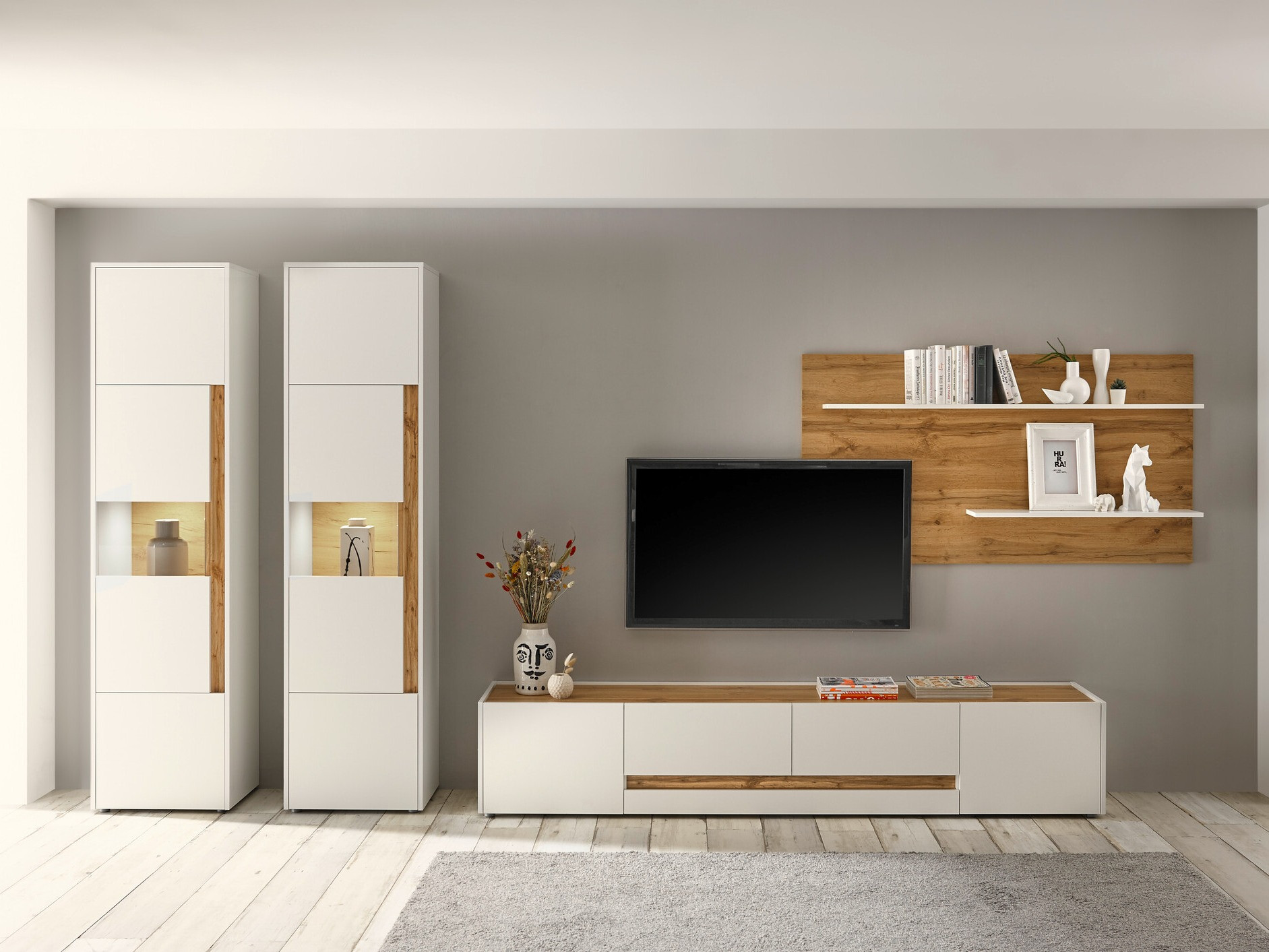 TV-bord Elbsori 116 (Hvid + Wotan eg)