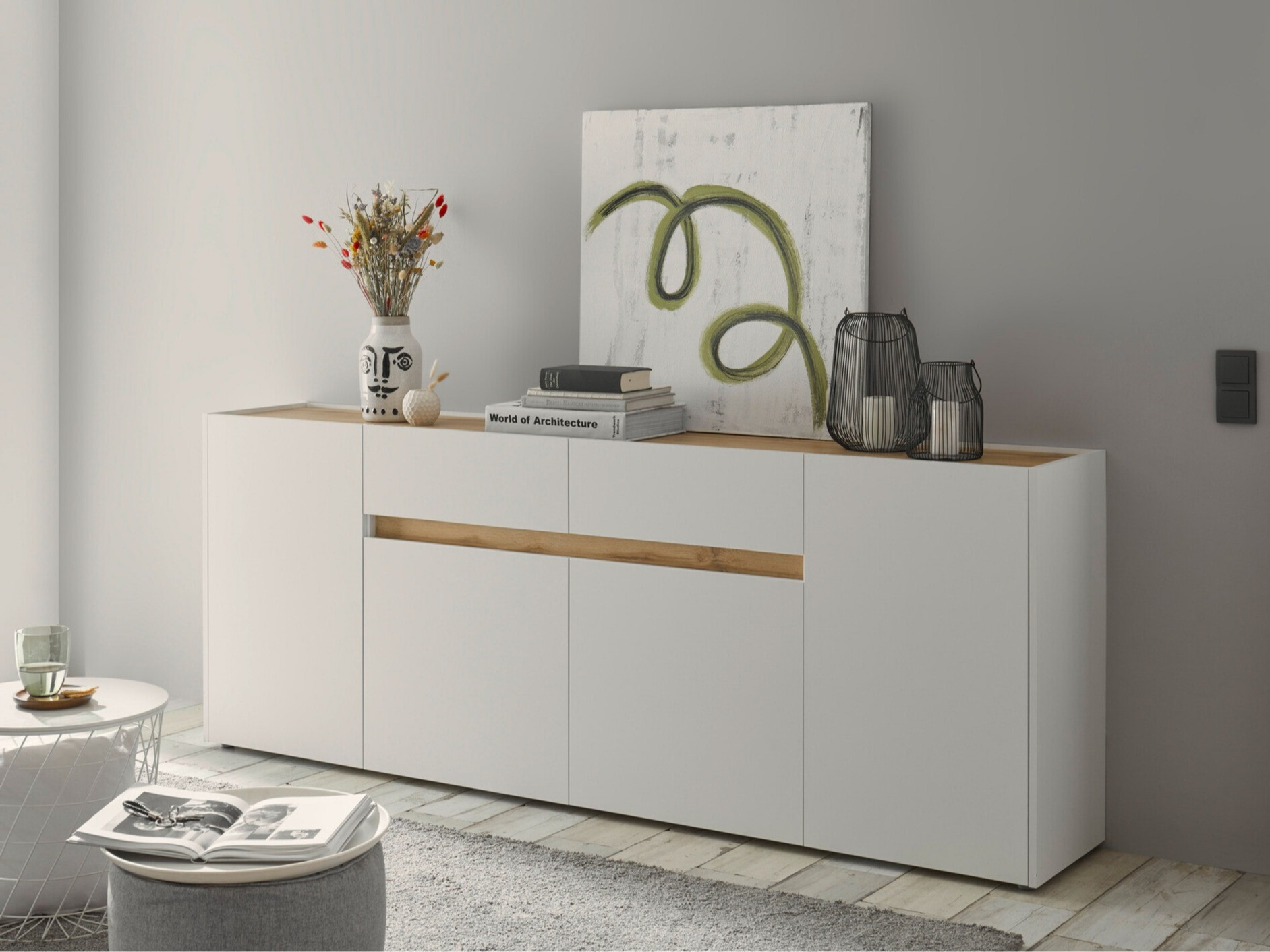 Kommode Elbsori 118 (Hvid + Wotan eg)