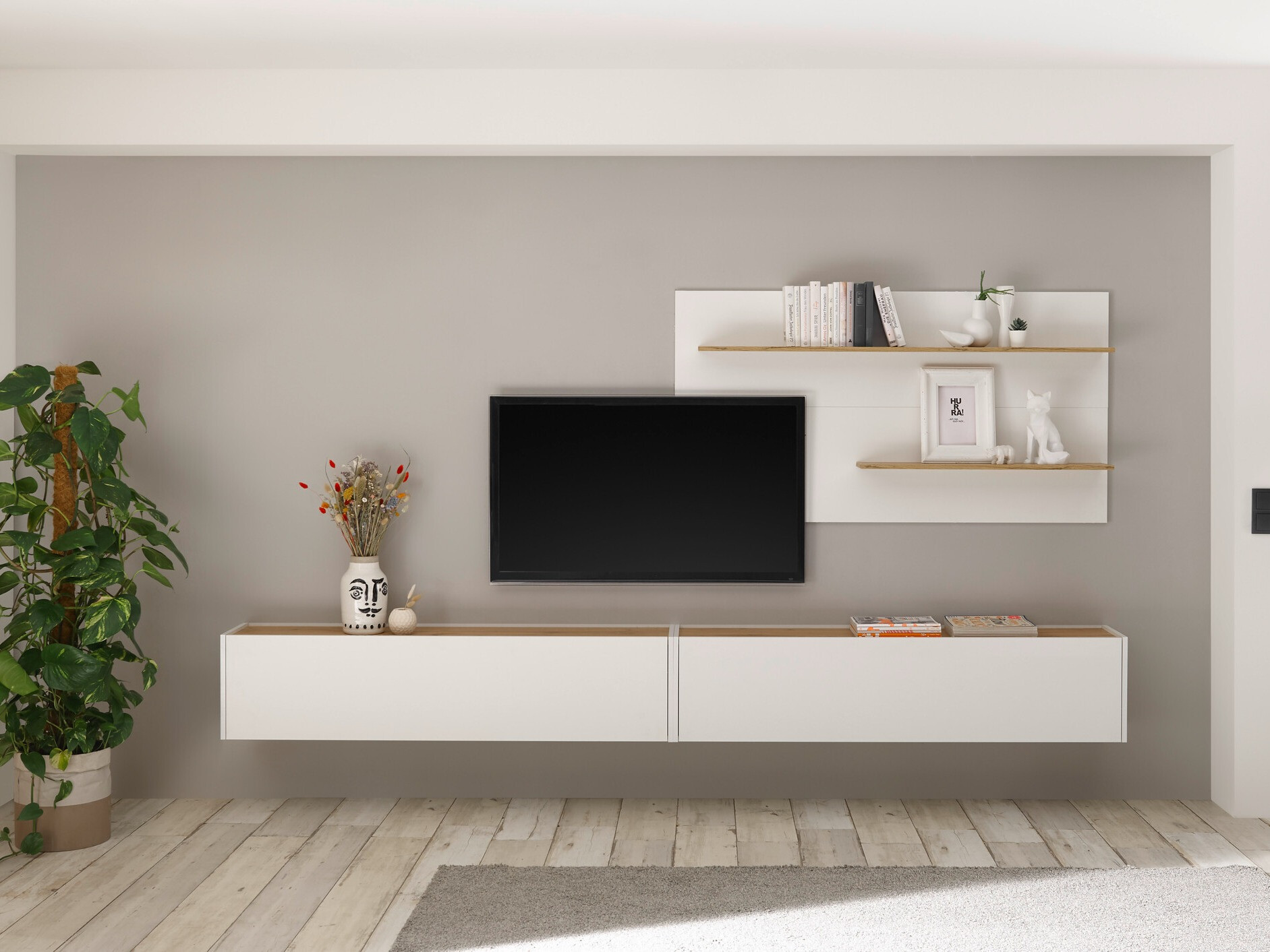 Stuemøbelsæt Elbsori 120 (Hvid + Wotan eg)