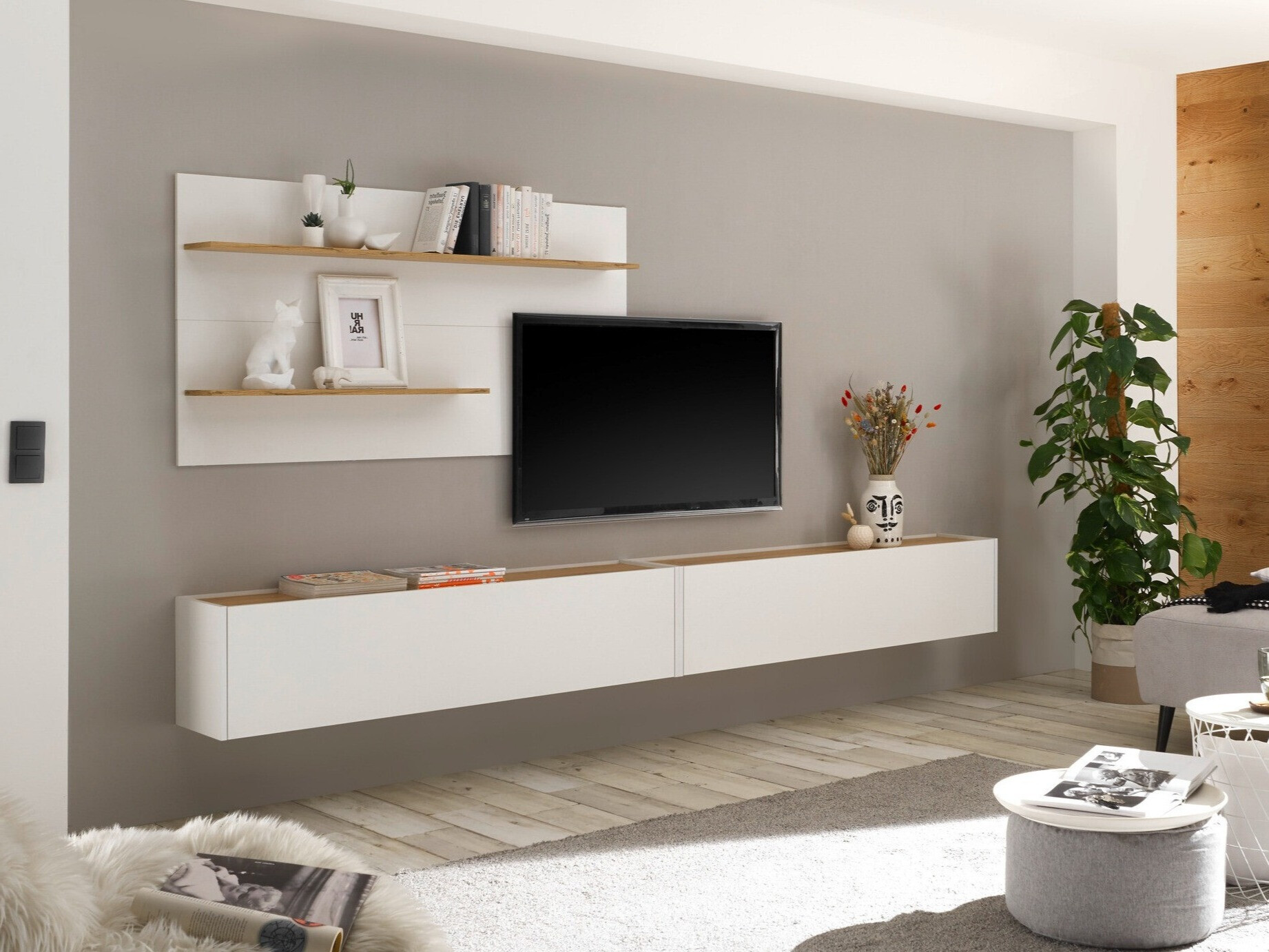 Stuemøbelsæt Elbsori 120 (Hvid + Wotan eg)