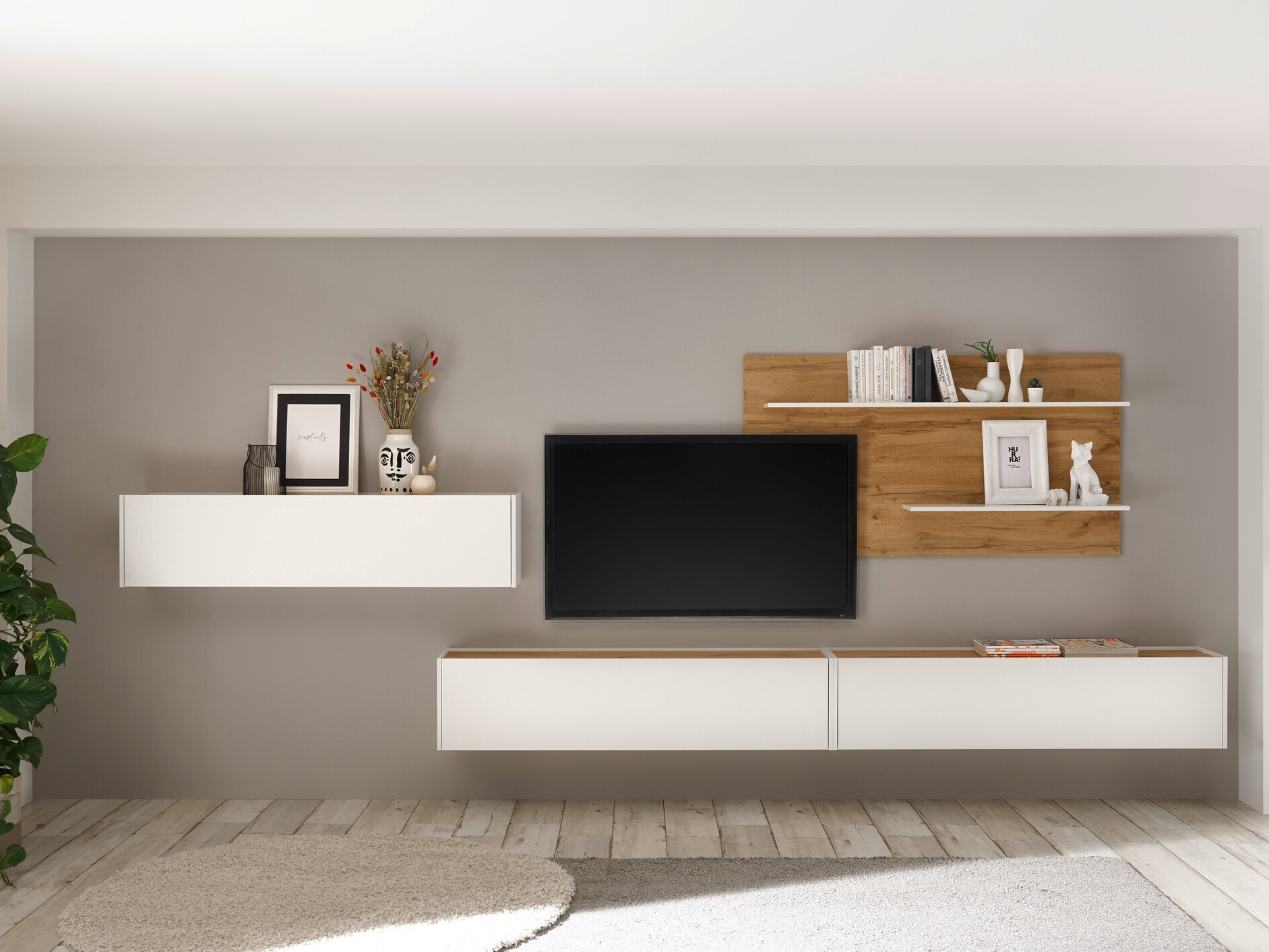 Stuemøbelsæt Elbsori 121 (Hvid + Wotan eg)