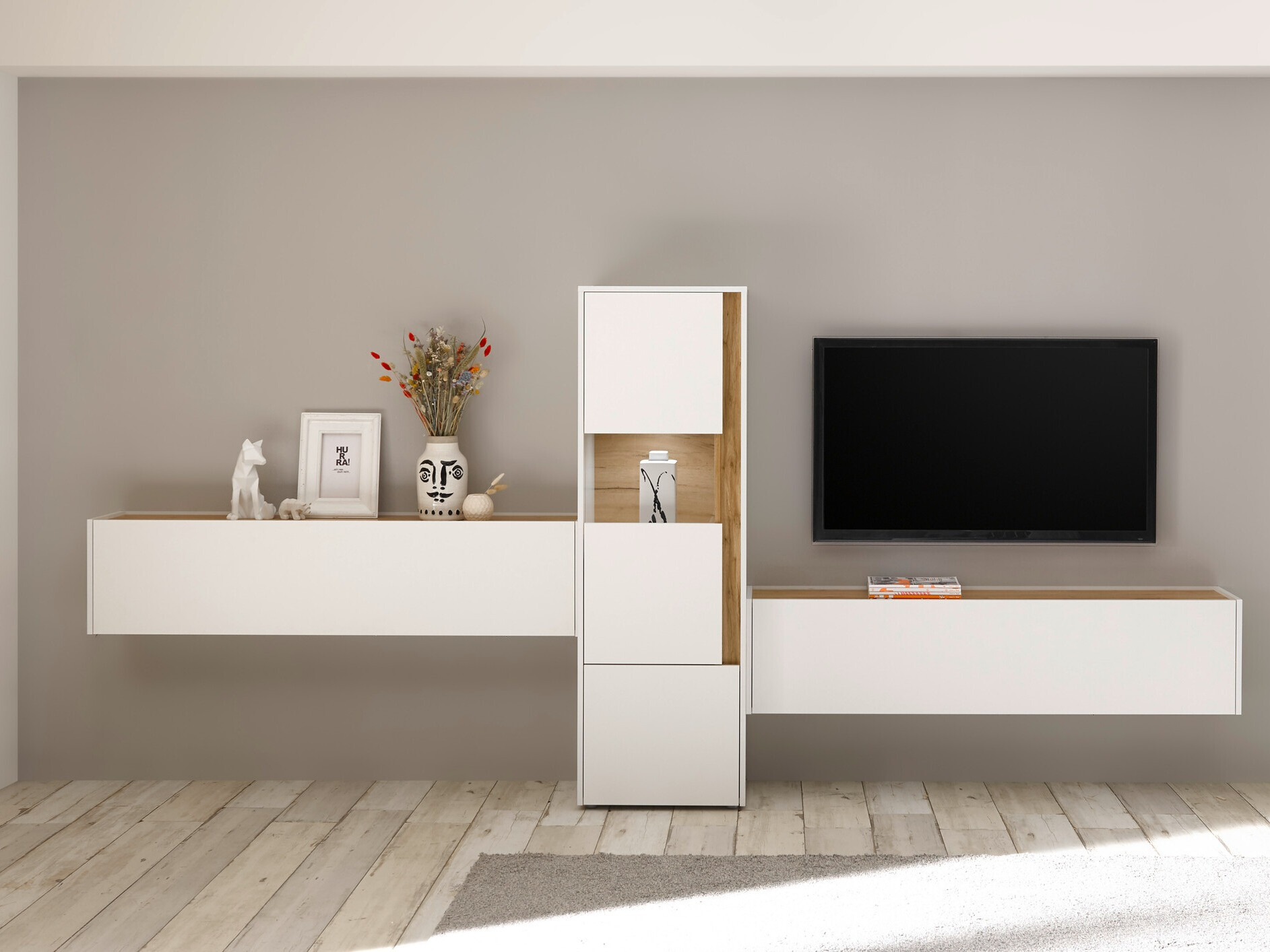 Stuemøbelsæt Elbsori 122 (Hvid + Wotan eg)