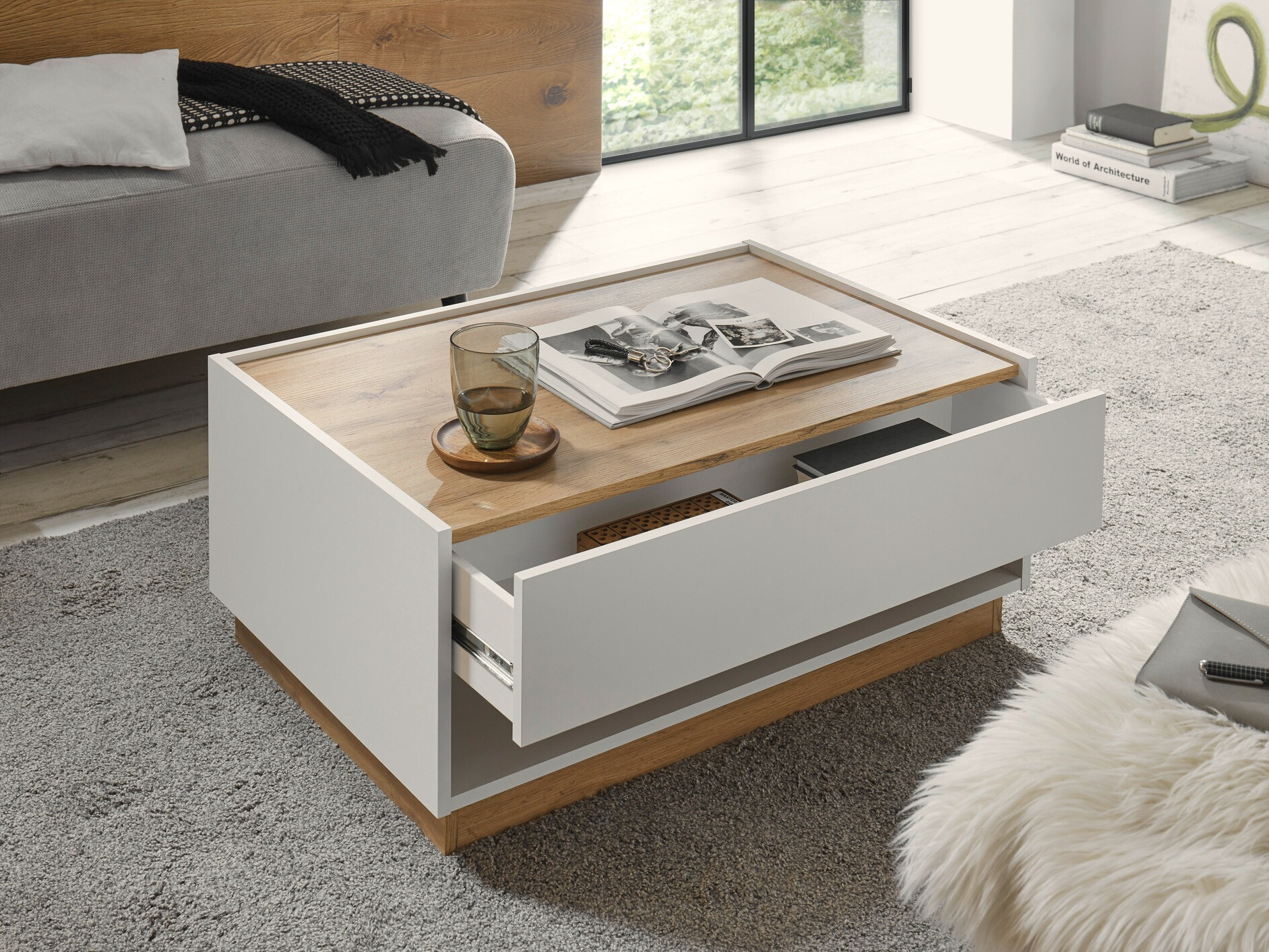 Sofabord Elbsori 123 (Hvid + Wotan eg)