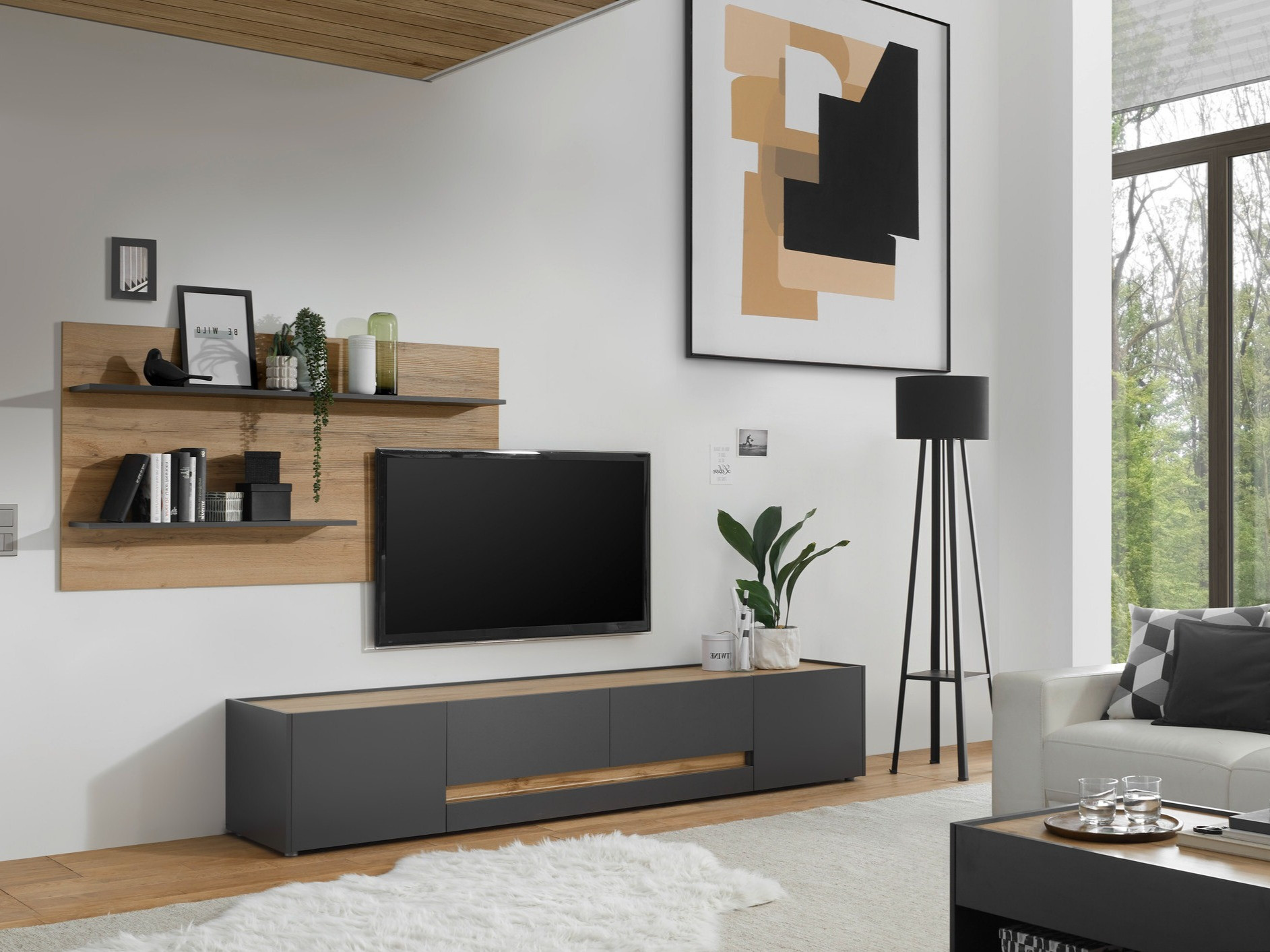 Stuemøbelsæt Elbsori 124 (Antracit + Wotan eg)