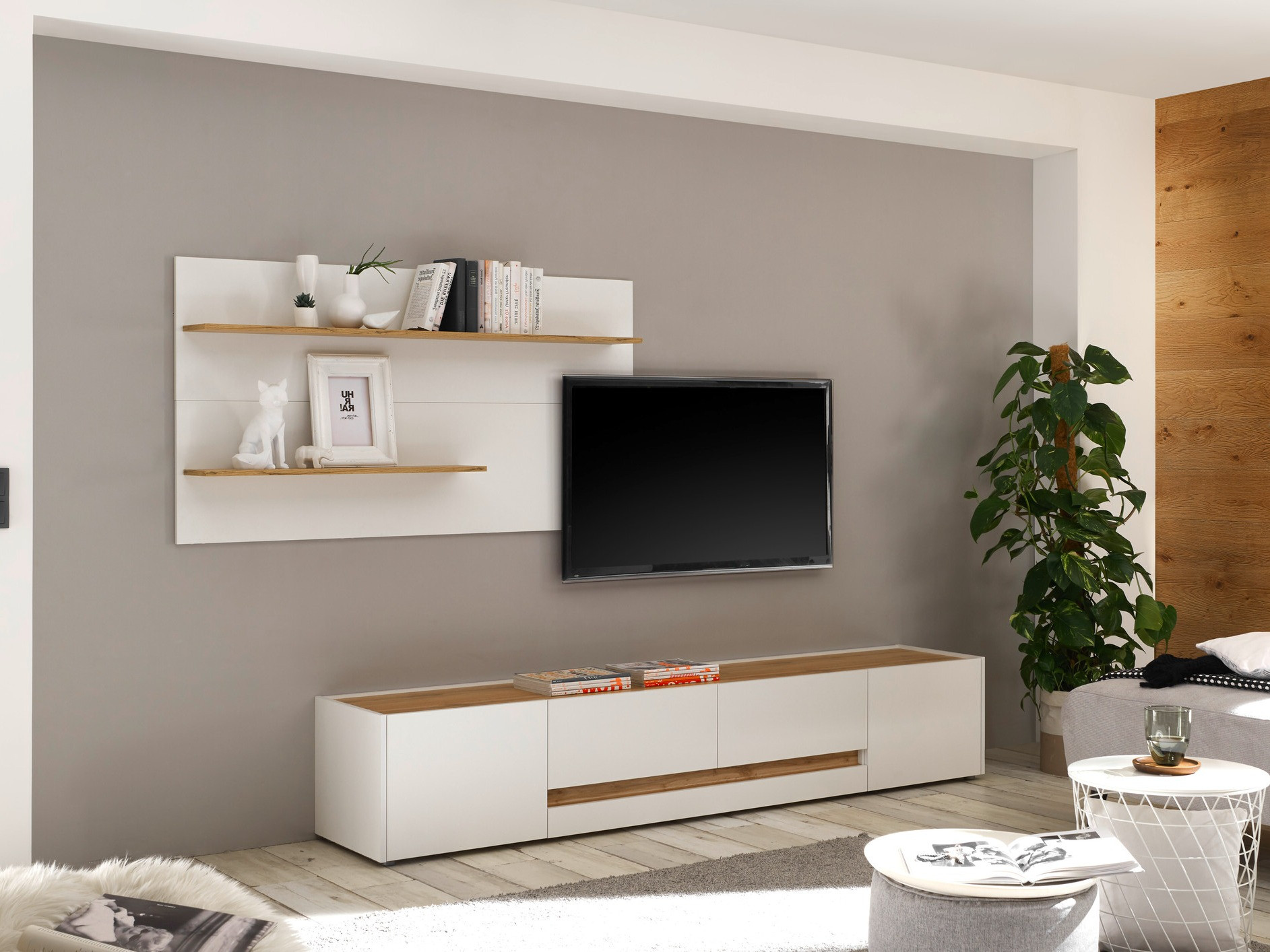 Stuemøbelsæt Elbsori 124 (Hvid + Wotan eg)