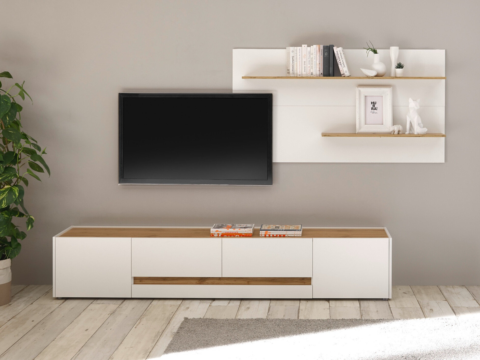 Stuemøbelsæt Elbsori 124 (Hvid + Wotan eg)