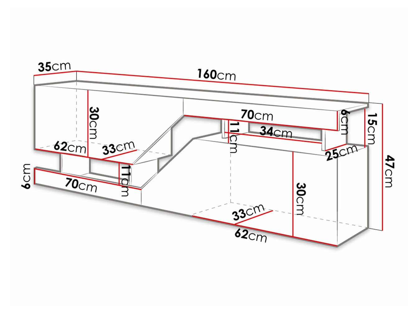 TV-bord Comfivo Daldune (Hvid + Wotan eg)