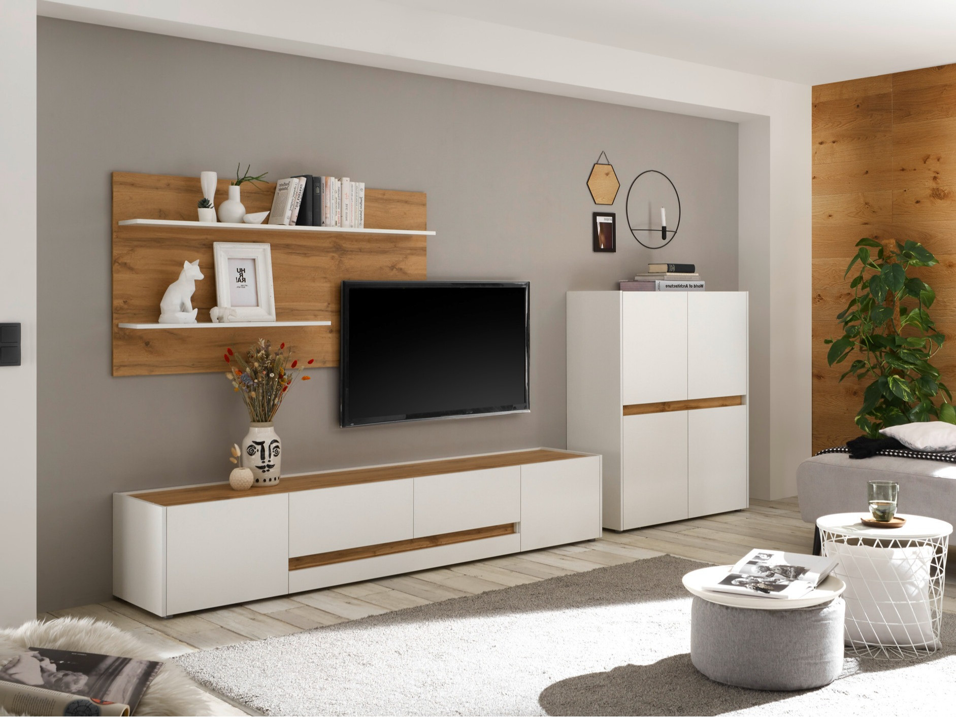 Stuemøbelsæt Elbsori 127 (Hvid + Wotan eg)