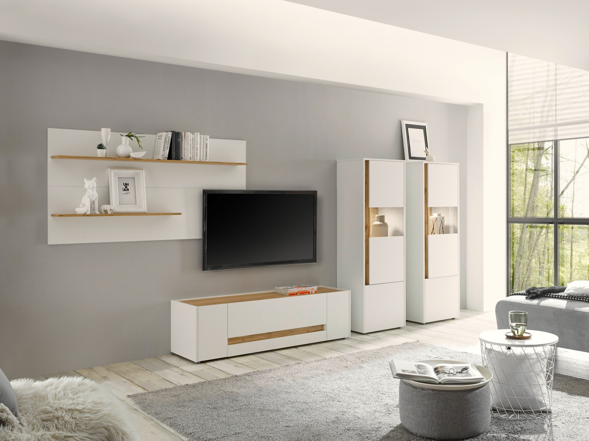 Stuemøbelsæt Elbsori 128 (Hvid + Wotan eg)