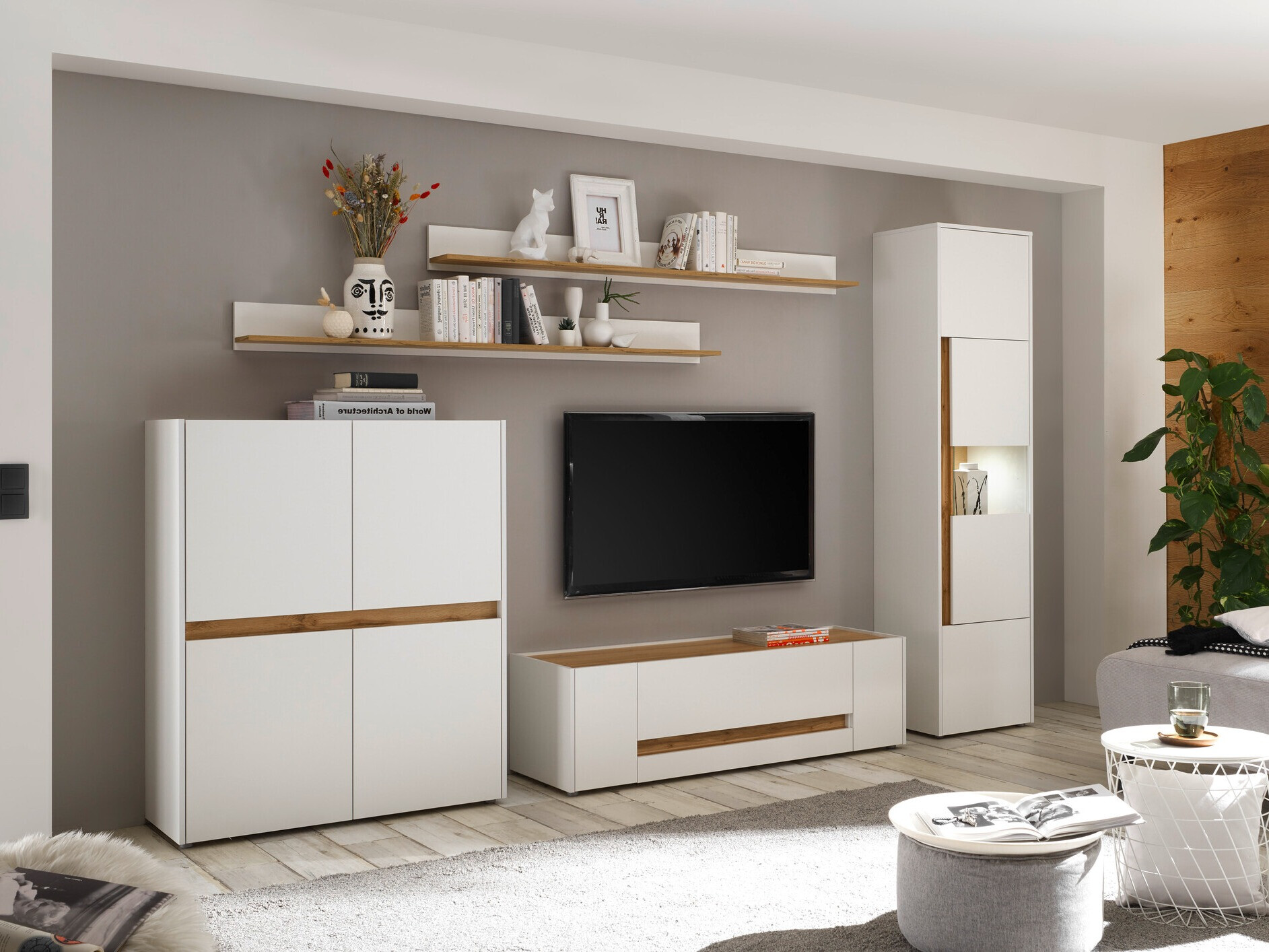 Stuemøbelsæt Elbsori 131 (Hvid + Wotan eg)