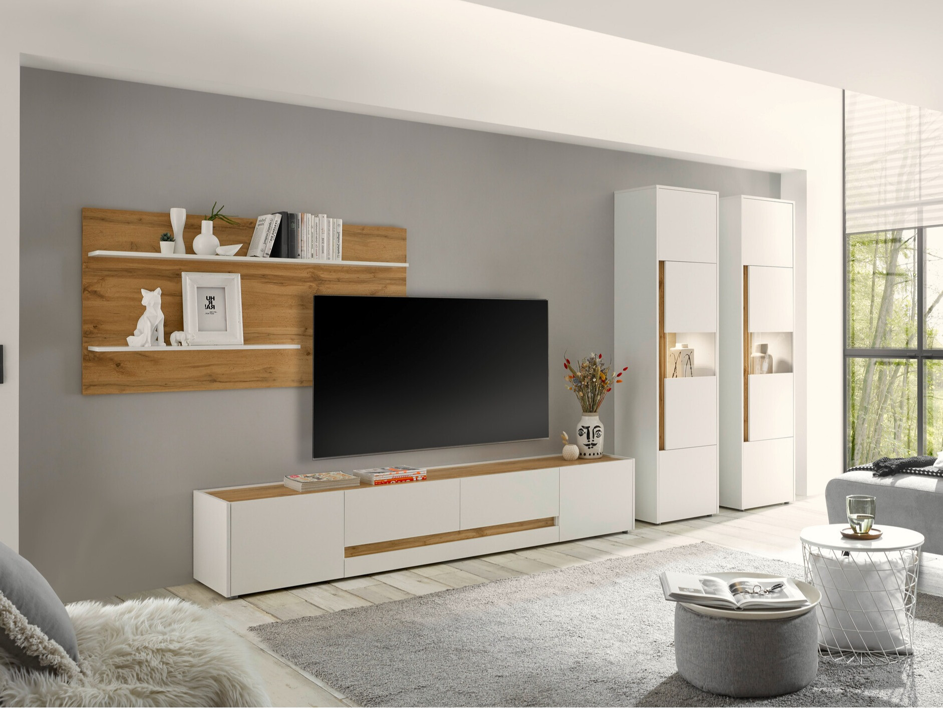 Stuemøbelsæt Elbsori 132 (Hvid + Wotan eg)