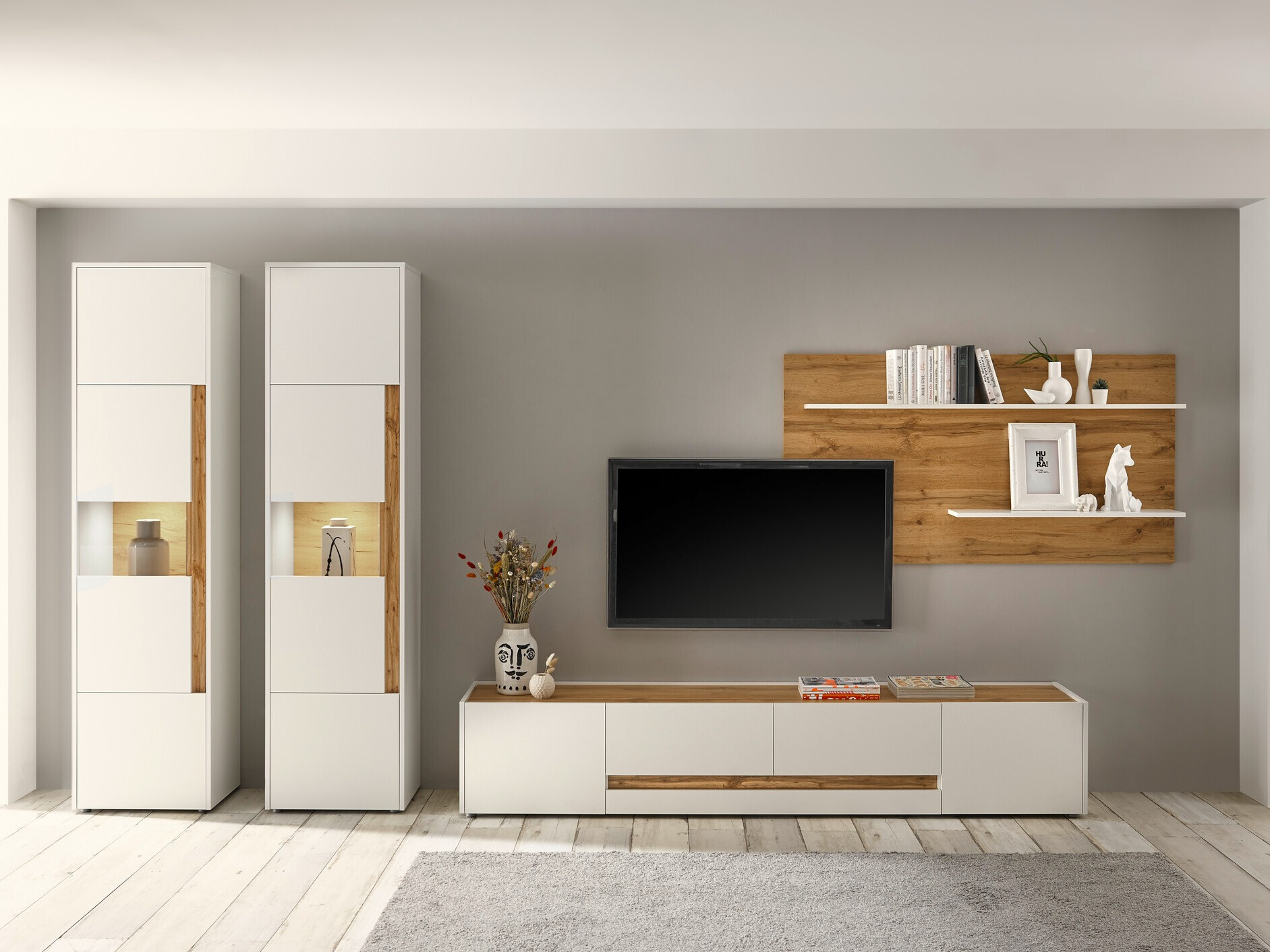 Stuemøbelsæt Elbsori 132 (Hvid + Wotan eg)