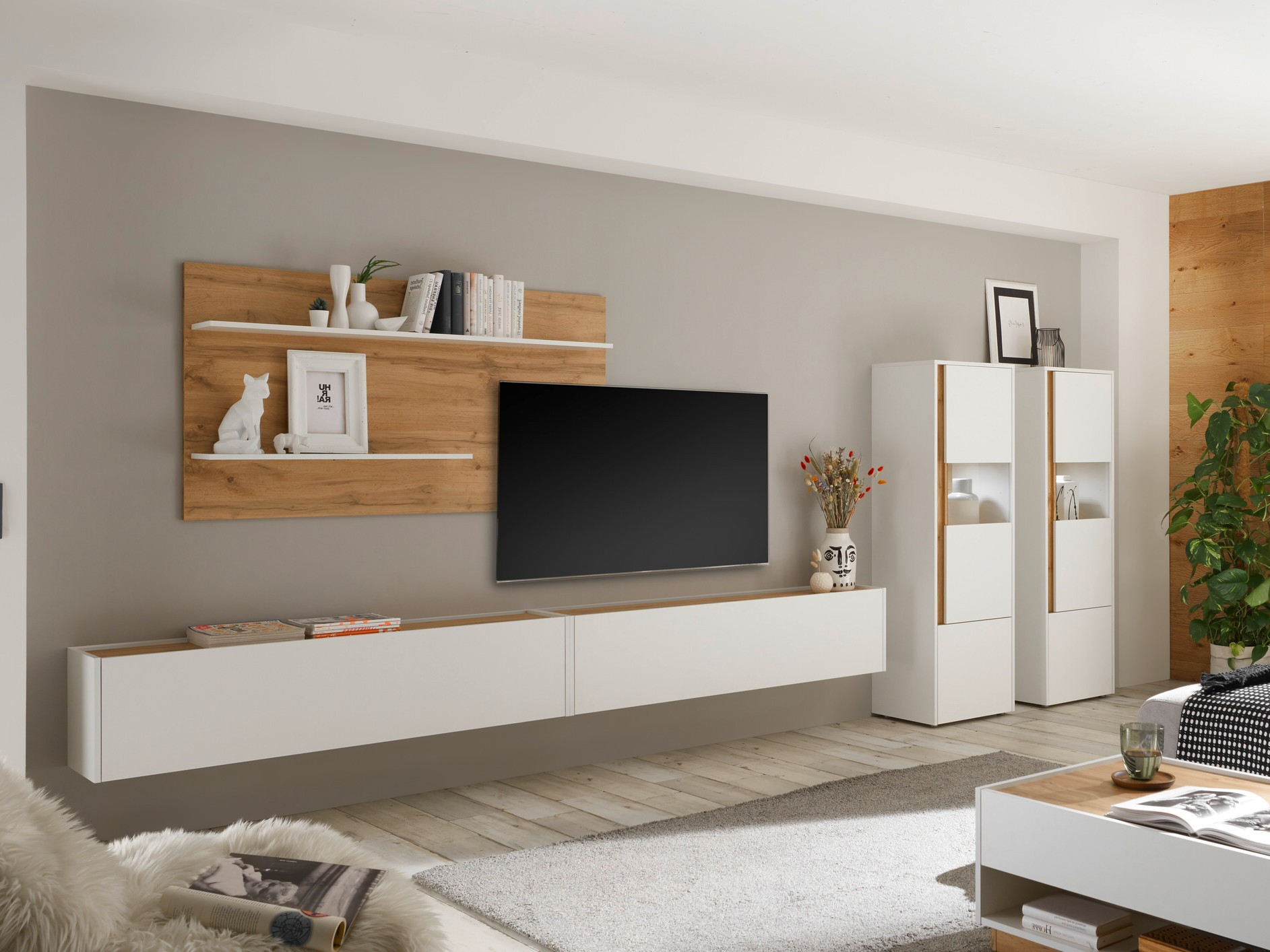 Stuemøbelsæt Elbsori 135 (Hvid + Wotan eg)