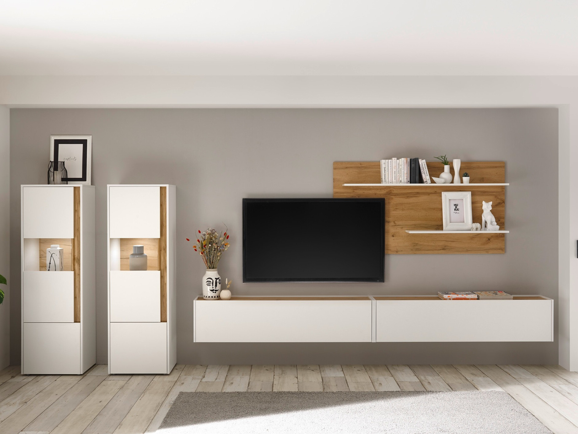 Stuemøbelsæt Elbsori 135 (Hvid + Wotan eg)