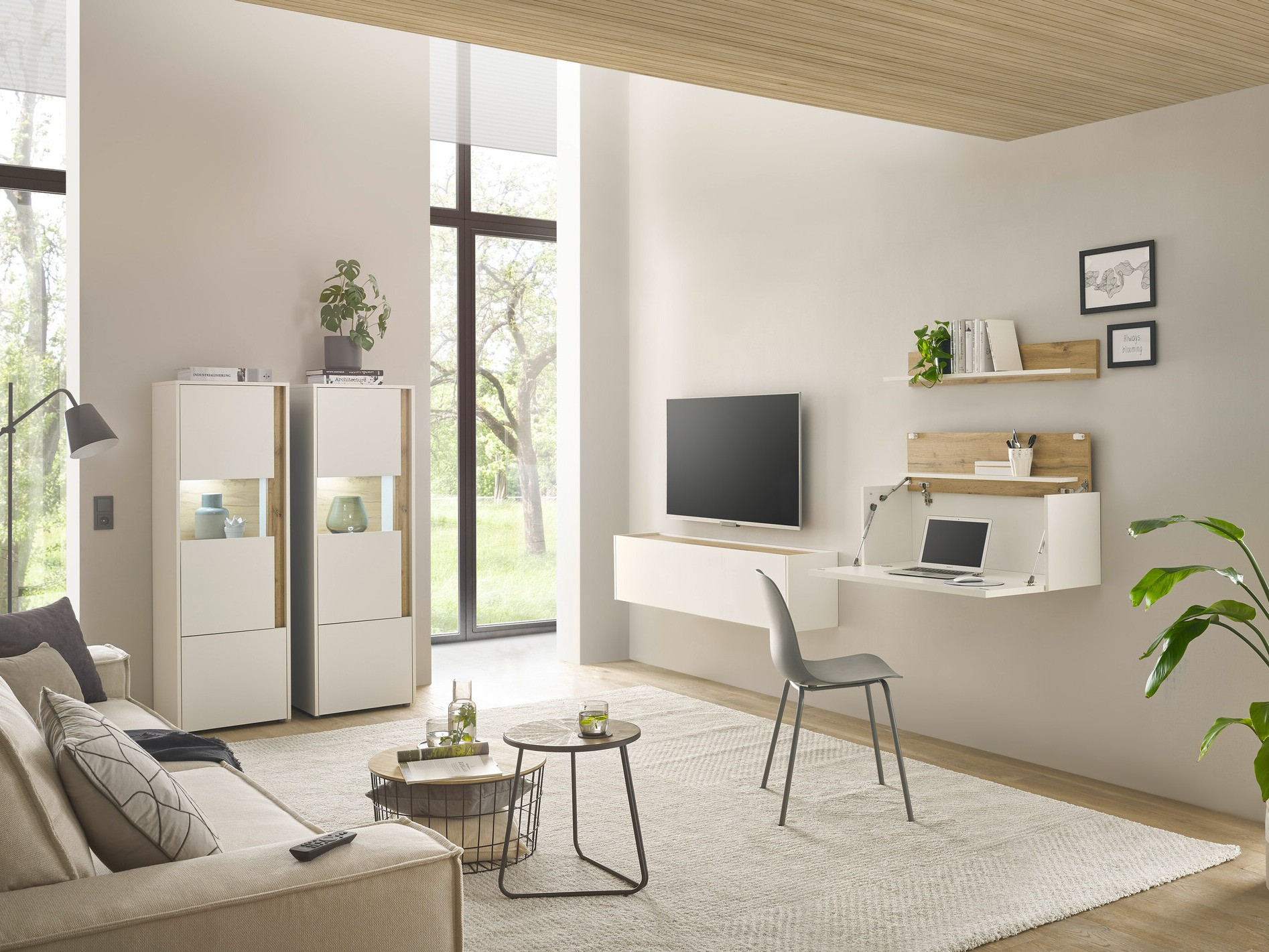 Stuemøbelsæt Elbsori 136 (Hvid + Wotan eg)