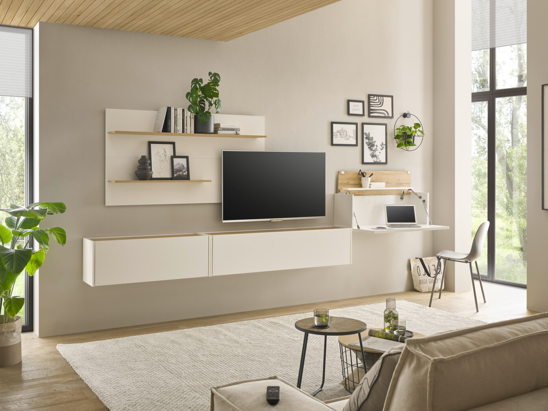 Stuemøbelsæt Elbsori 137 (Hvid + Wotan eg)