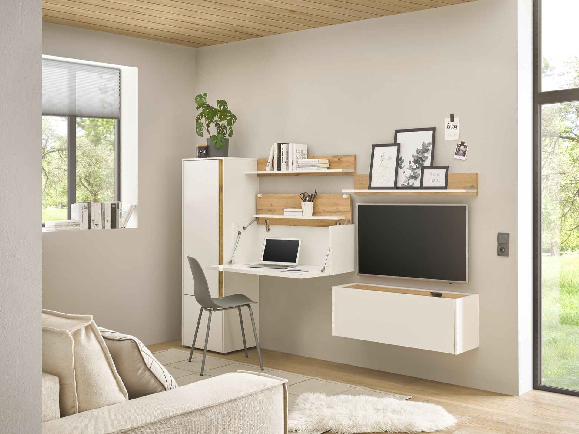 Stuemøbelsæt Elbsori 138 (Hvid + Wotan eg)