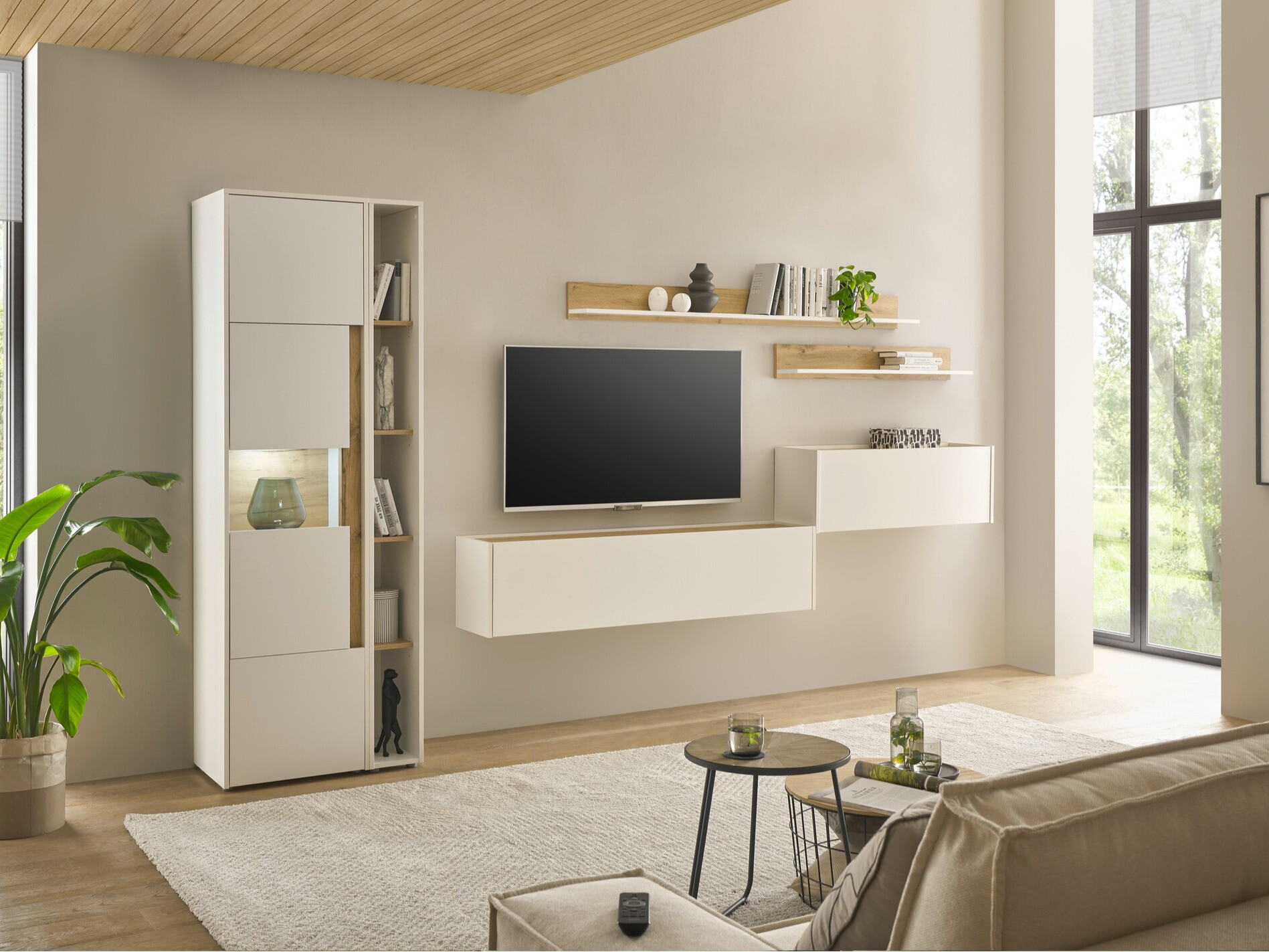 Stuemøbelsæt Elbsori 140 (Hvid + Wotan eg)