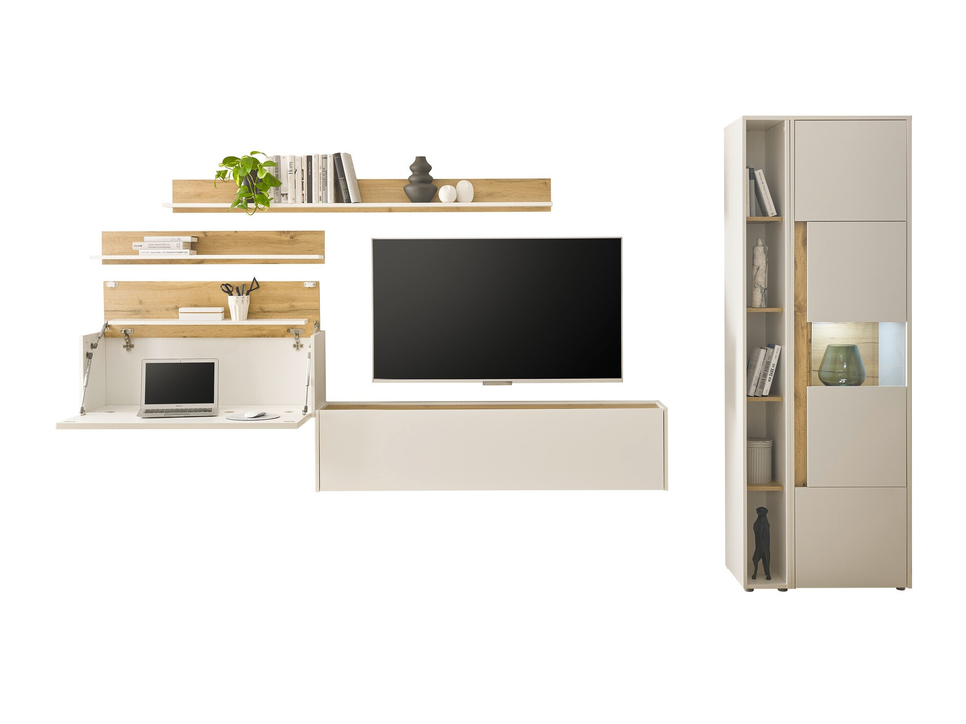 Stuemøbelsæt Elbsori 140 (Hvid + Wotan eg)