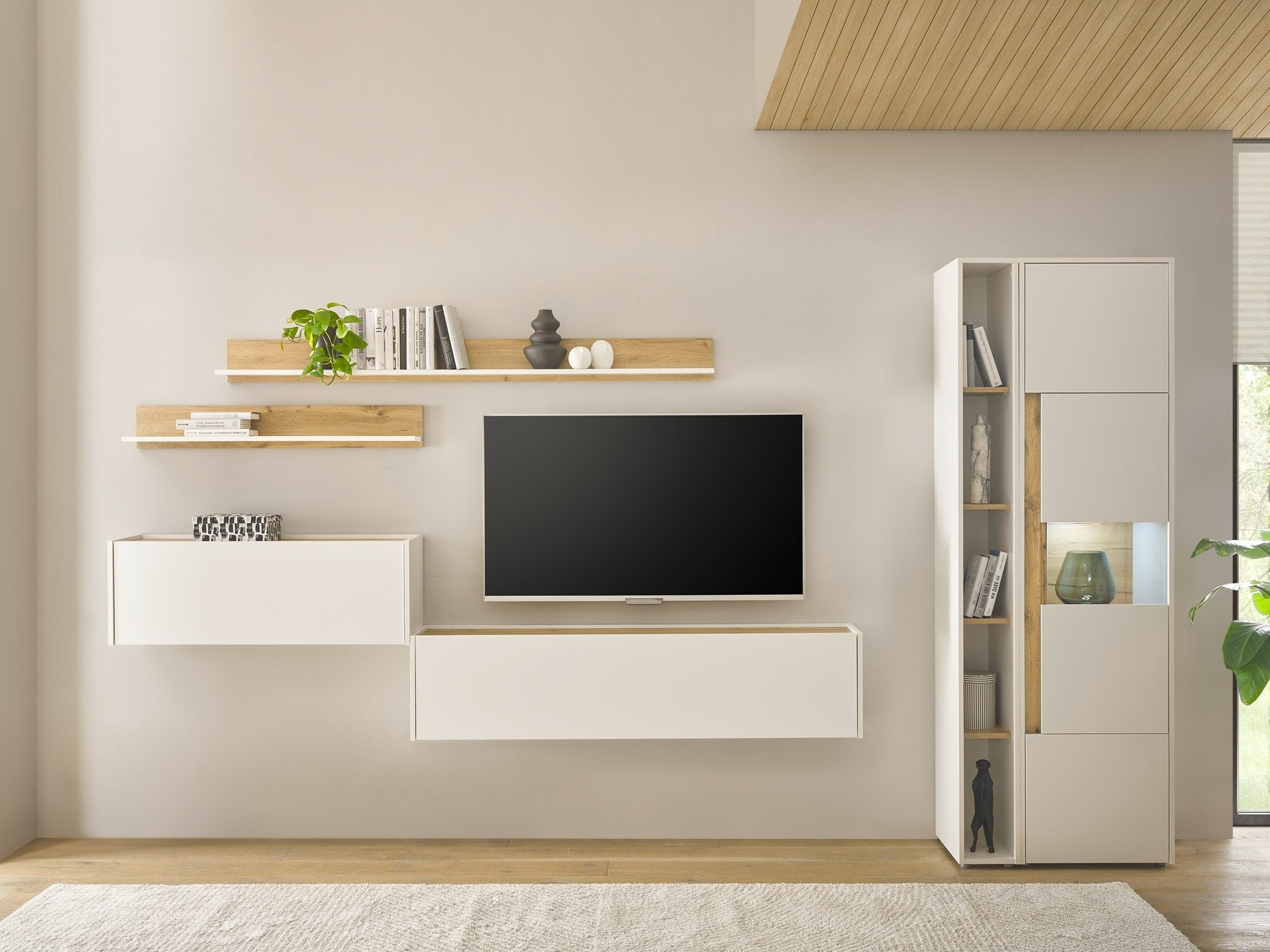 Stuemøbelsæt Elbsori 140 (Hvid + Wotan eg)