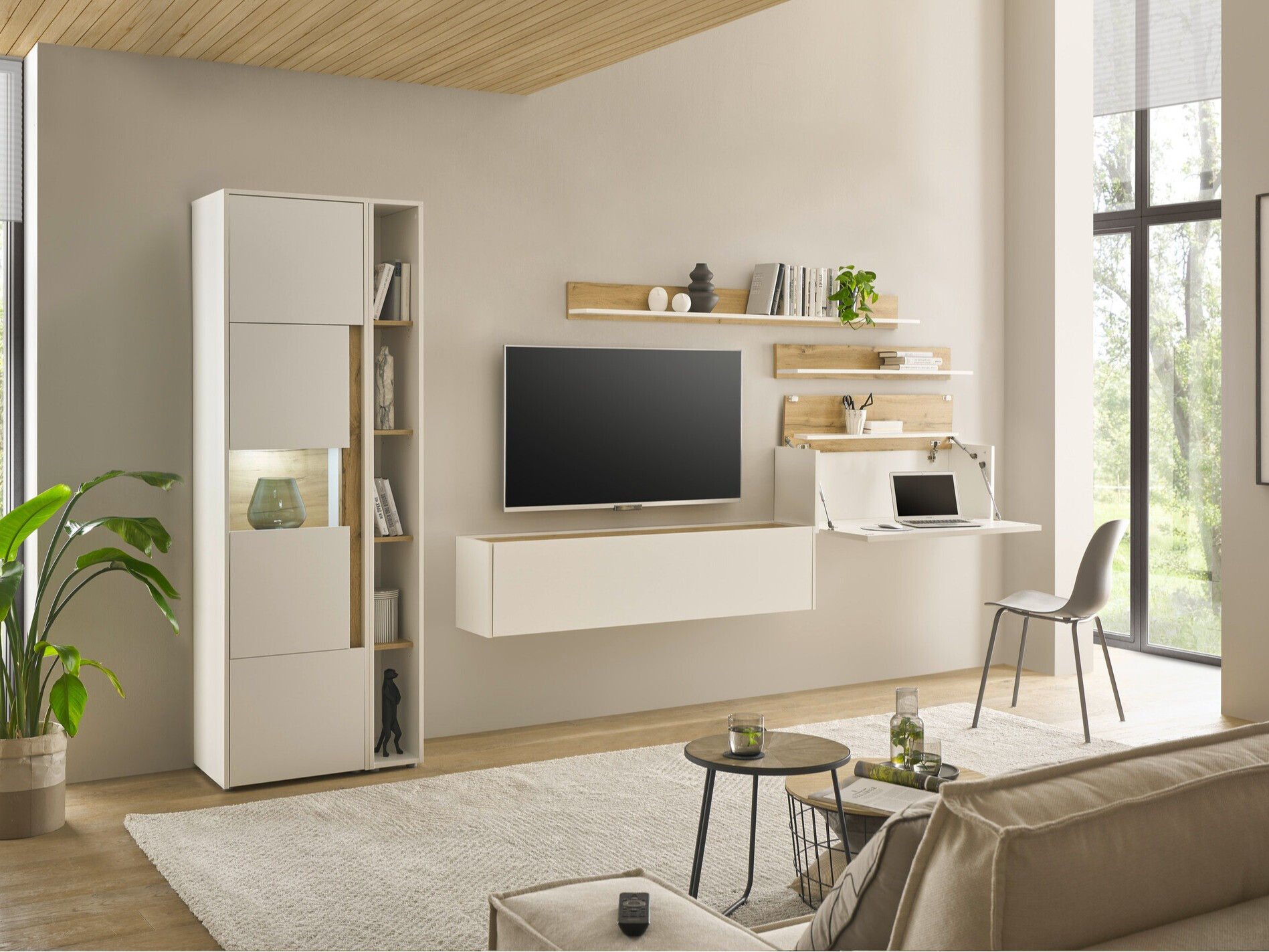 Stuemøbelsæt Elbsori 140 (Hvid + Wotan eg)