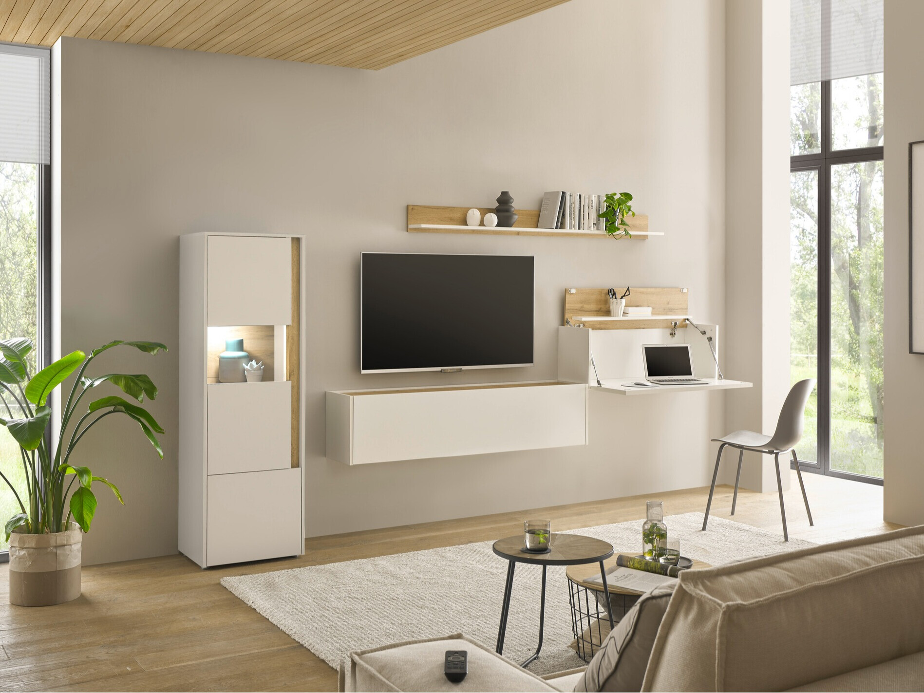 Stuemøbelsæt Elbsori 141 (Hvid + Wotan eg)