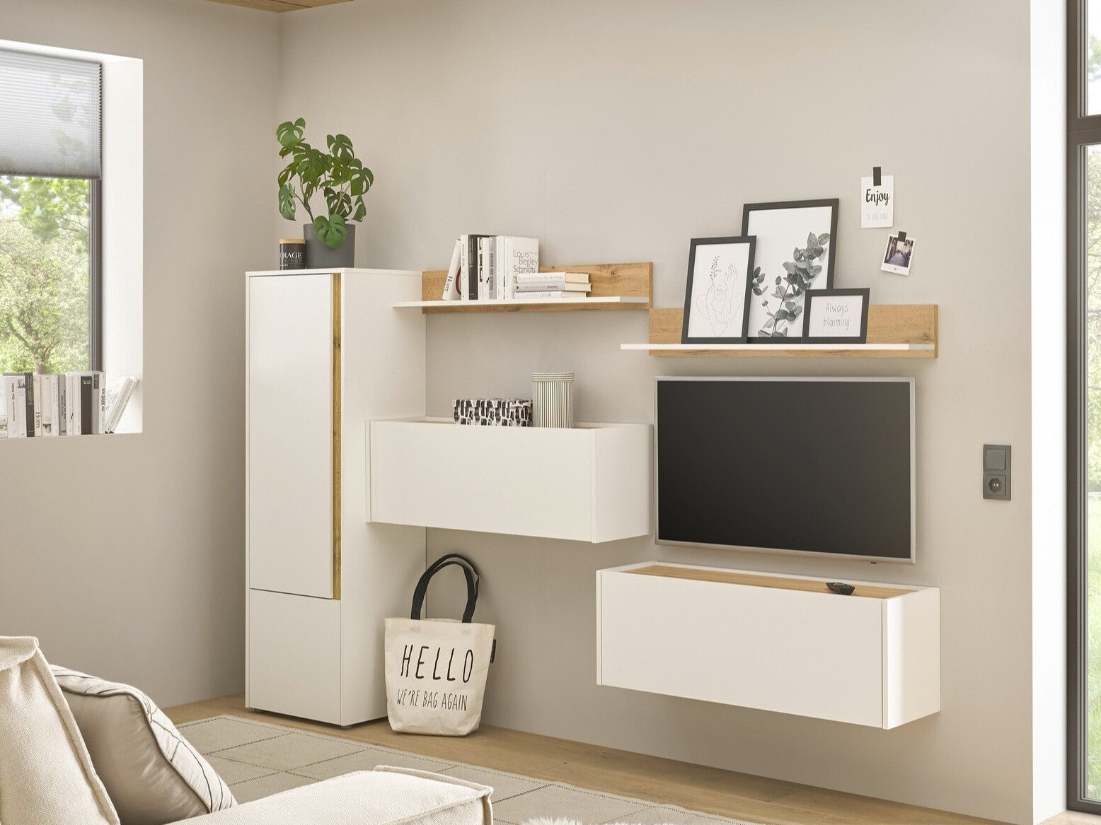 Stuemøbelsæt Elbsori 138 (Hvid + Wotan eg)