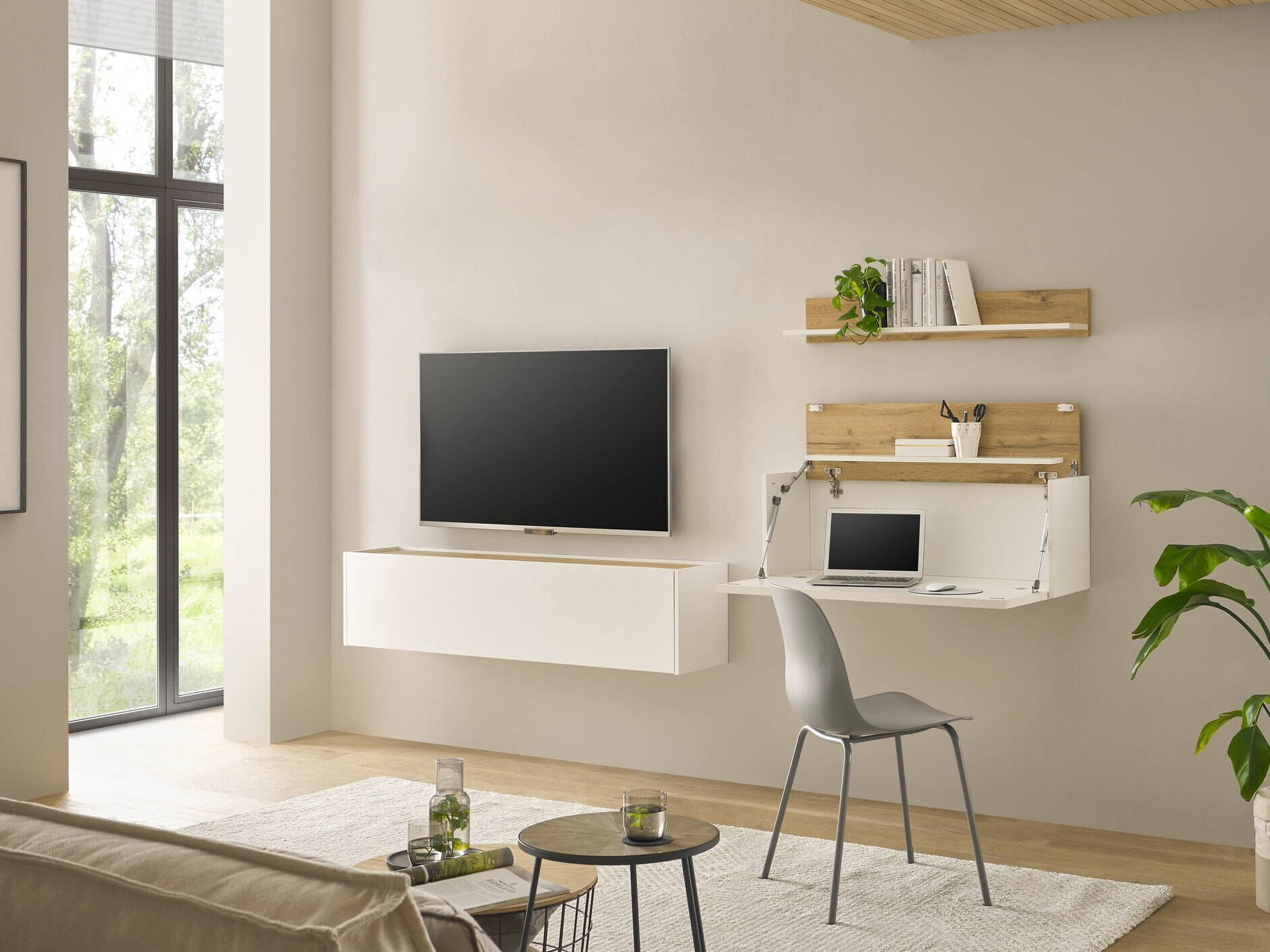 Stuemøbelsæt Elbsori 143 (Hvid + Wotan eg)