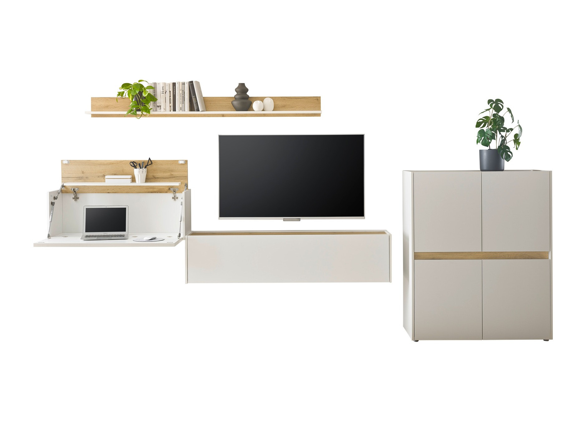 Stuemøbelsæt Elbsori 144 (Hvid + Wotan eg)