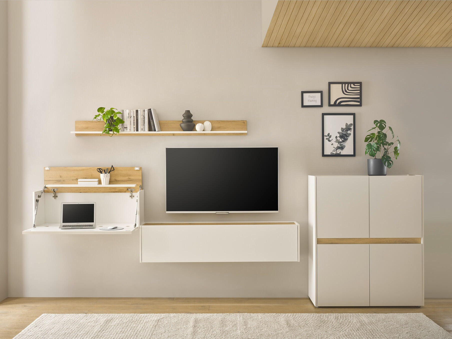 Stuemøbelsæt Elbsori 144 (Hvid + Wotan eg)