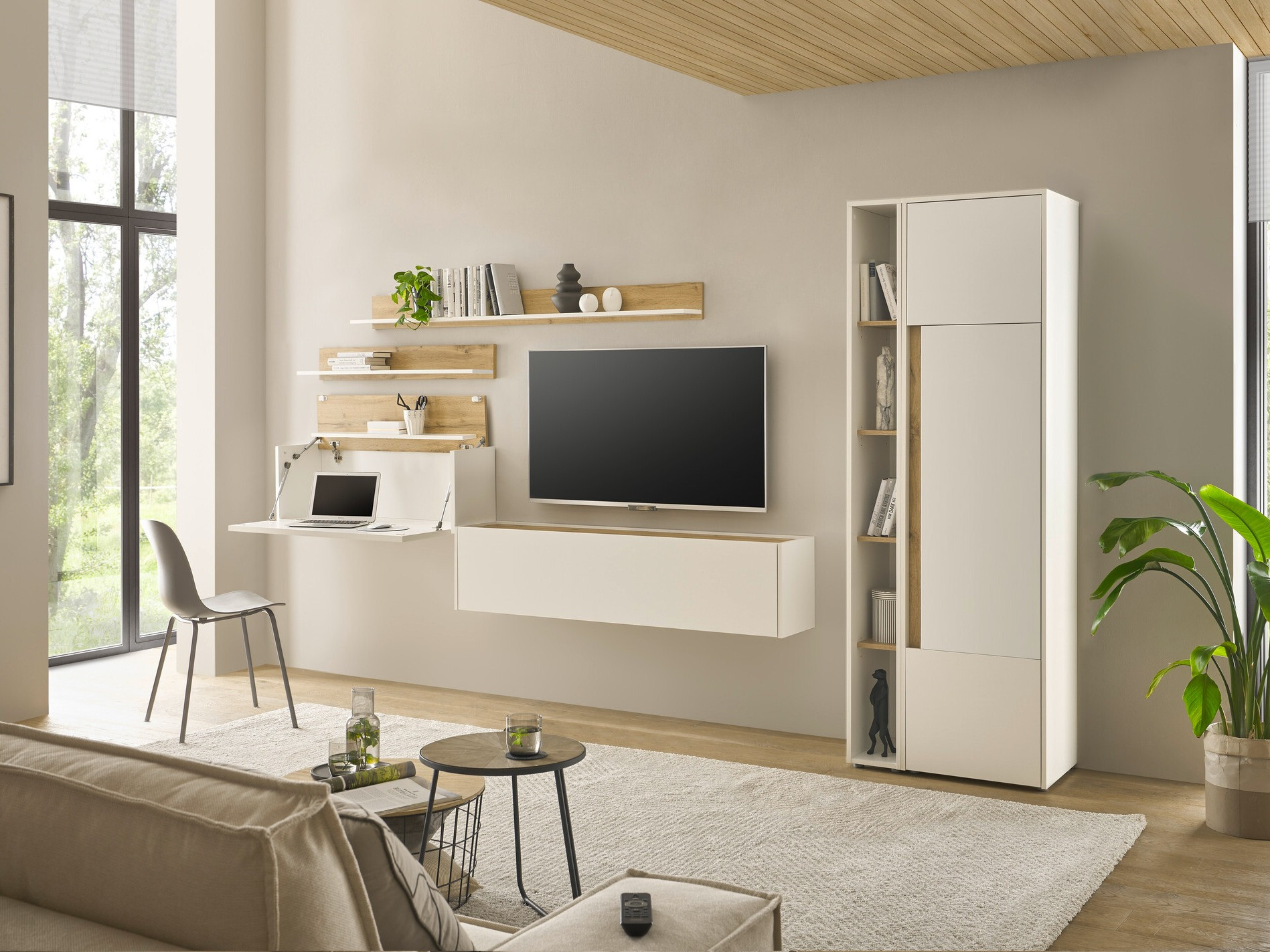 Stuemøbelsæt Elbsori 145 (Hvid + Wotan eg)