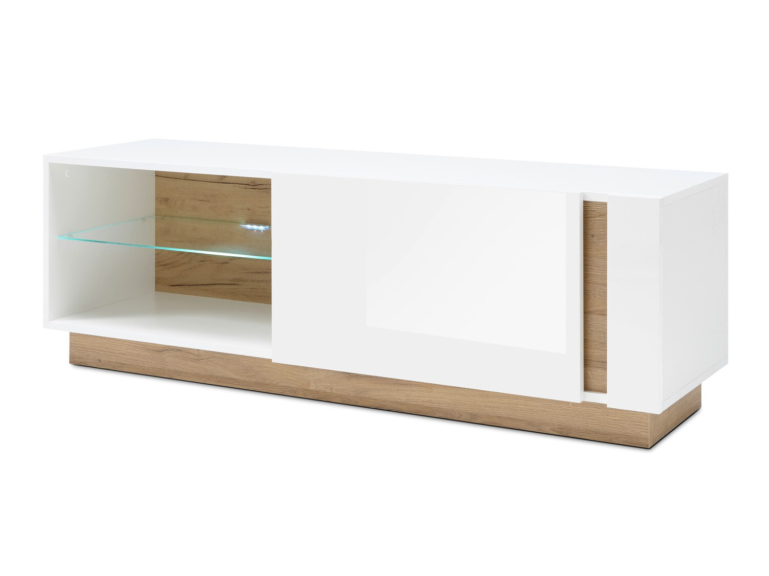TV-bord Veropho 102 (Glansfuld hvid + Grandson eg)