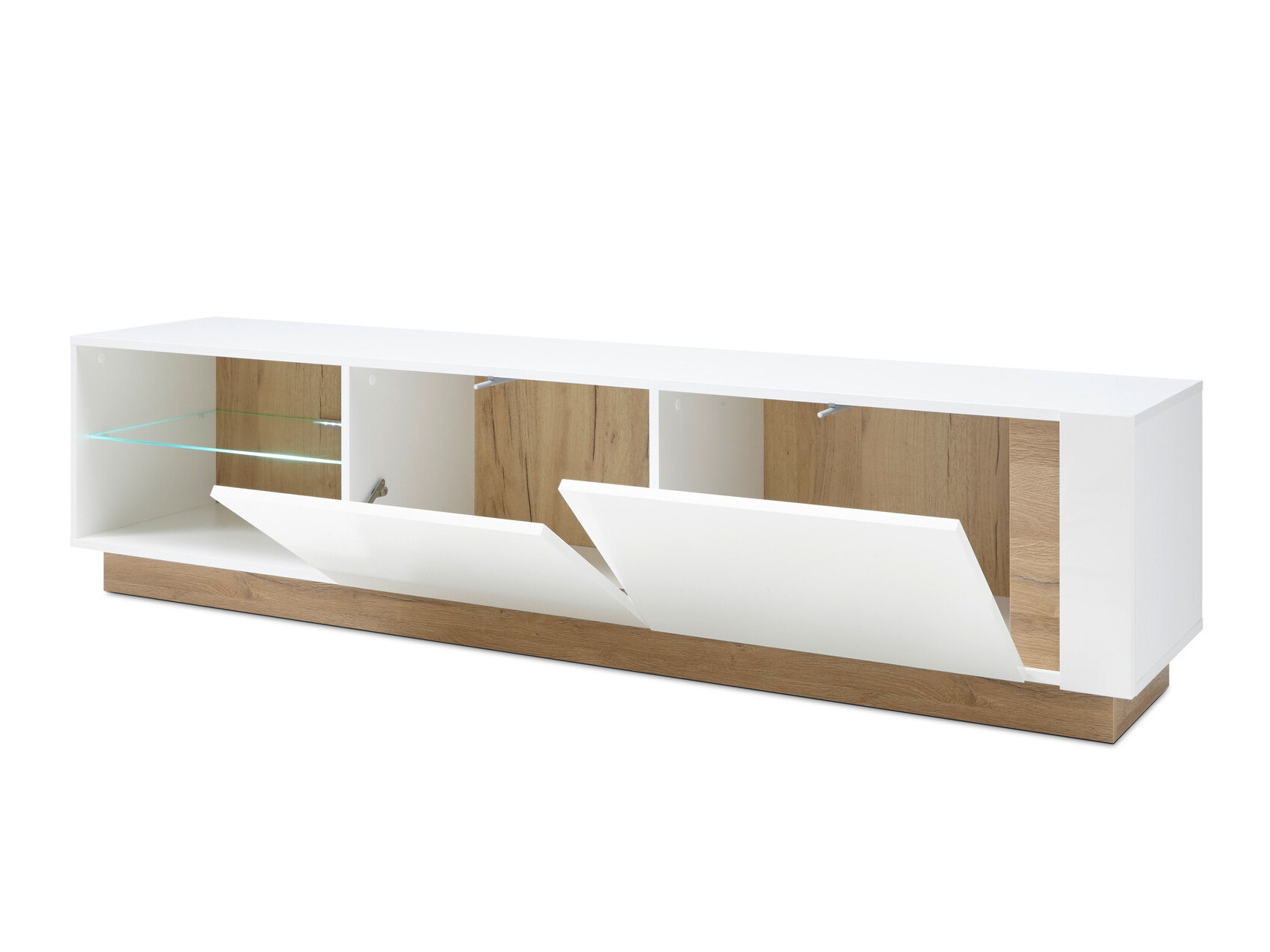 TV-bord Veropho 103 (Glansfuld hvid + Grandson eg)